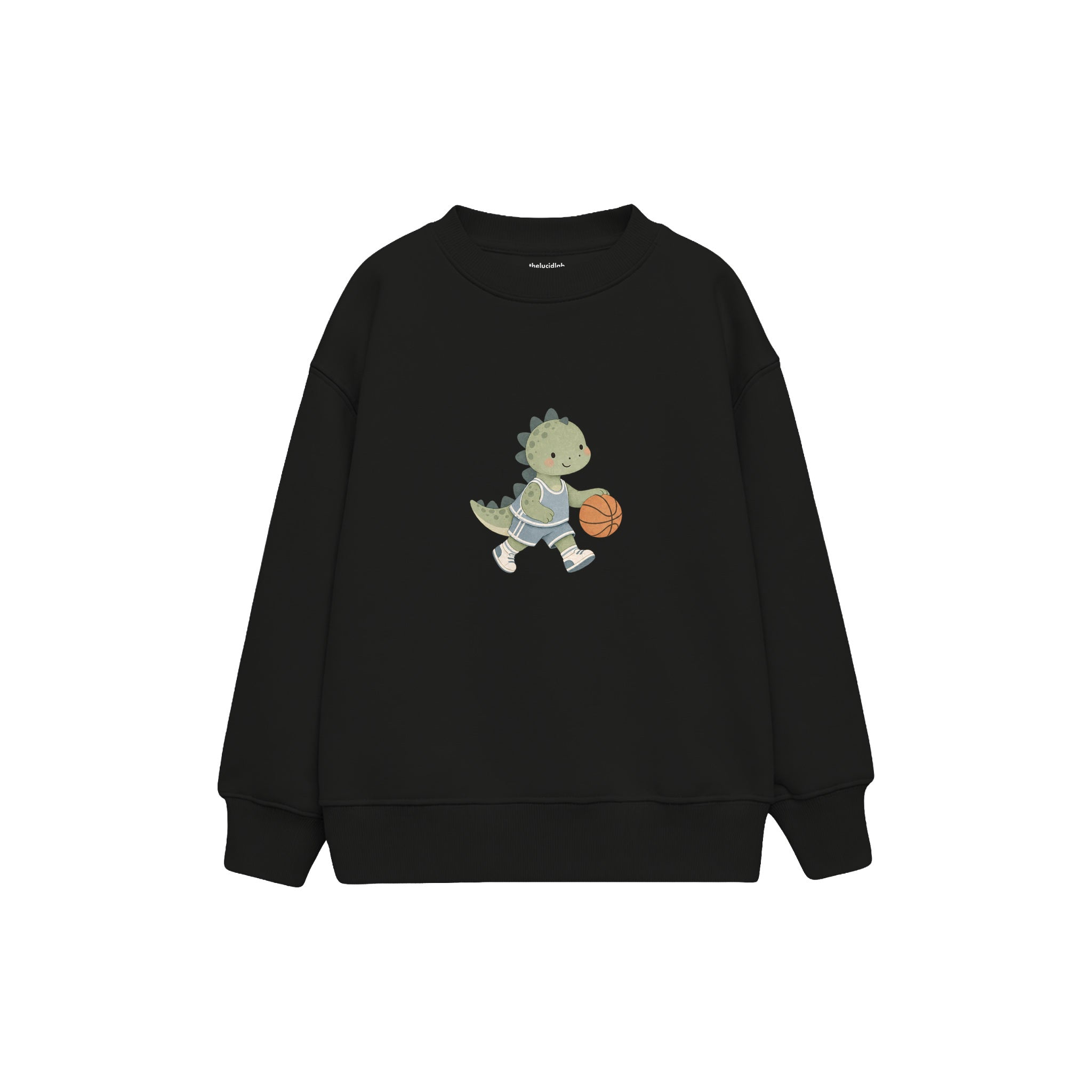 Dinosaur playing basketball Çocuk Sweatshirt — Siyah — ön görünüm