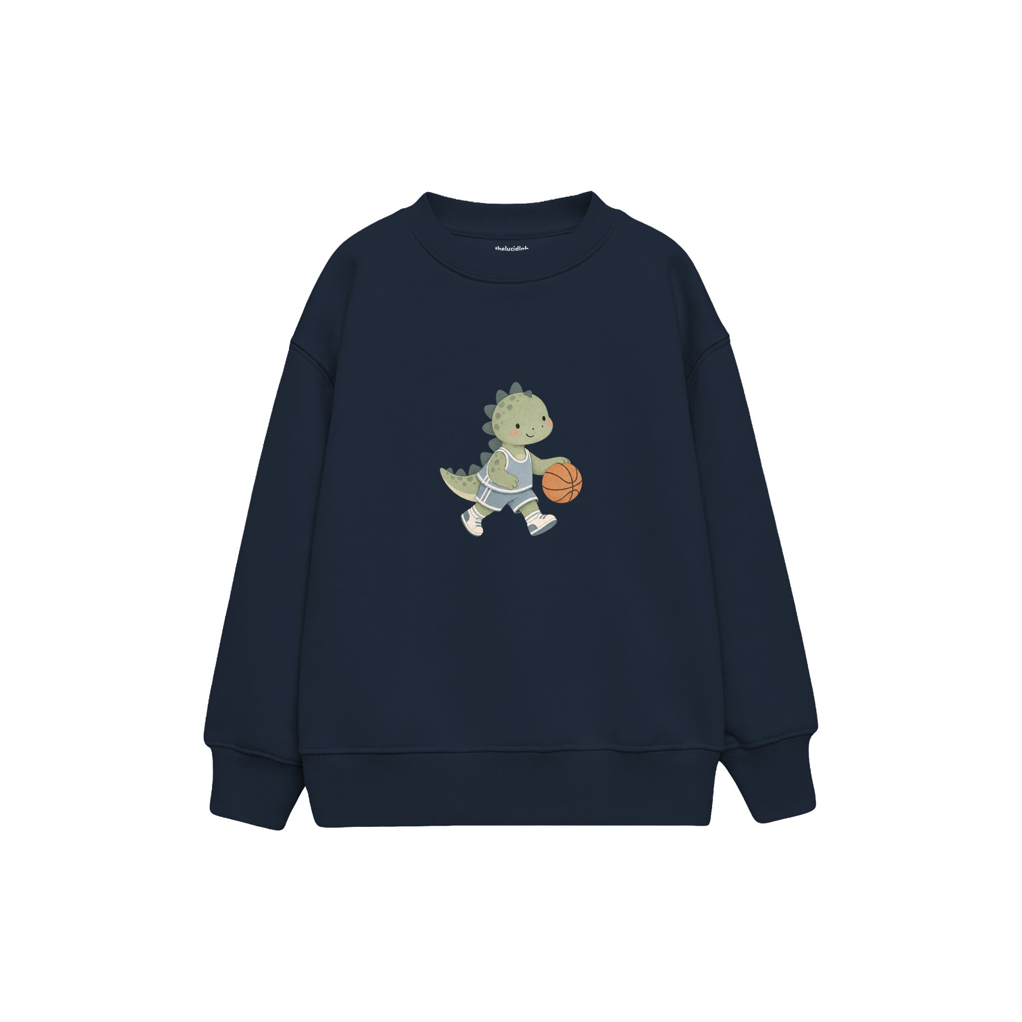Dinosaur playing basketball Çocuk Sweatshirt — Lacivert — ön görünüm