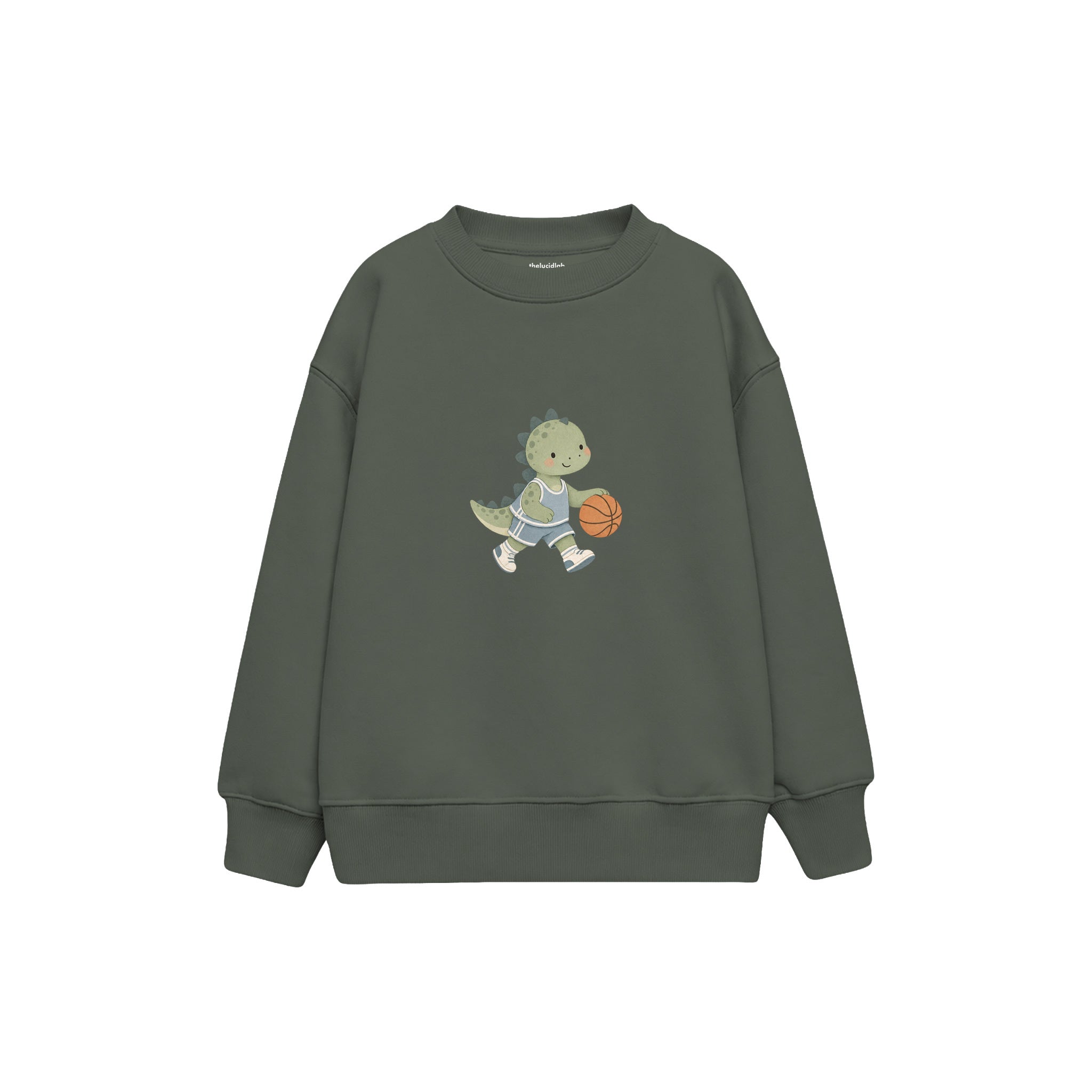 Dinosaur playing basketball Çocuk Sweatshirt — Antrasit — ön görünüm