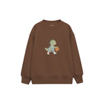 Dinosaur playing basketball Çocuk Sweatshirt — Kahverengi — ön görünüm