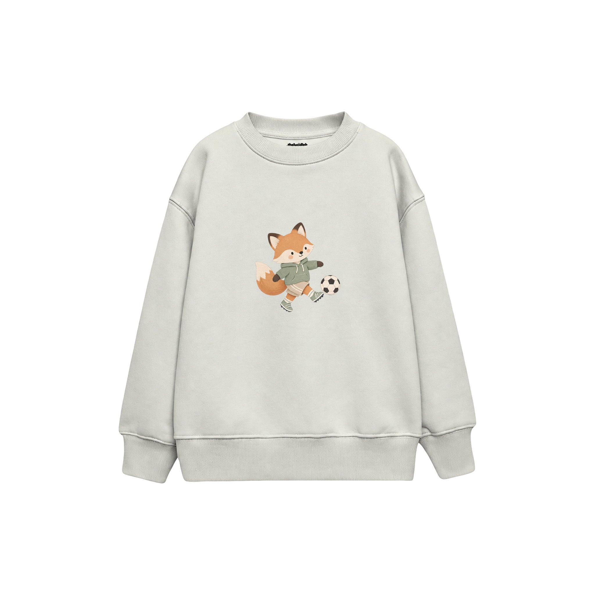 Fox kicking a football Çocuk Sweatshirt — Beyaz — ön görünüm