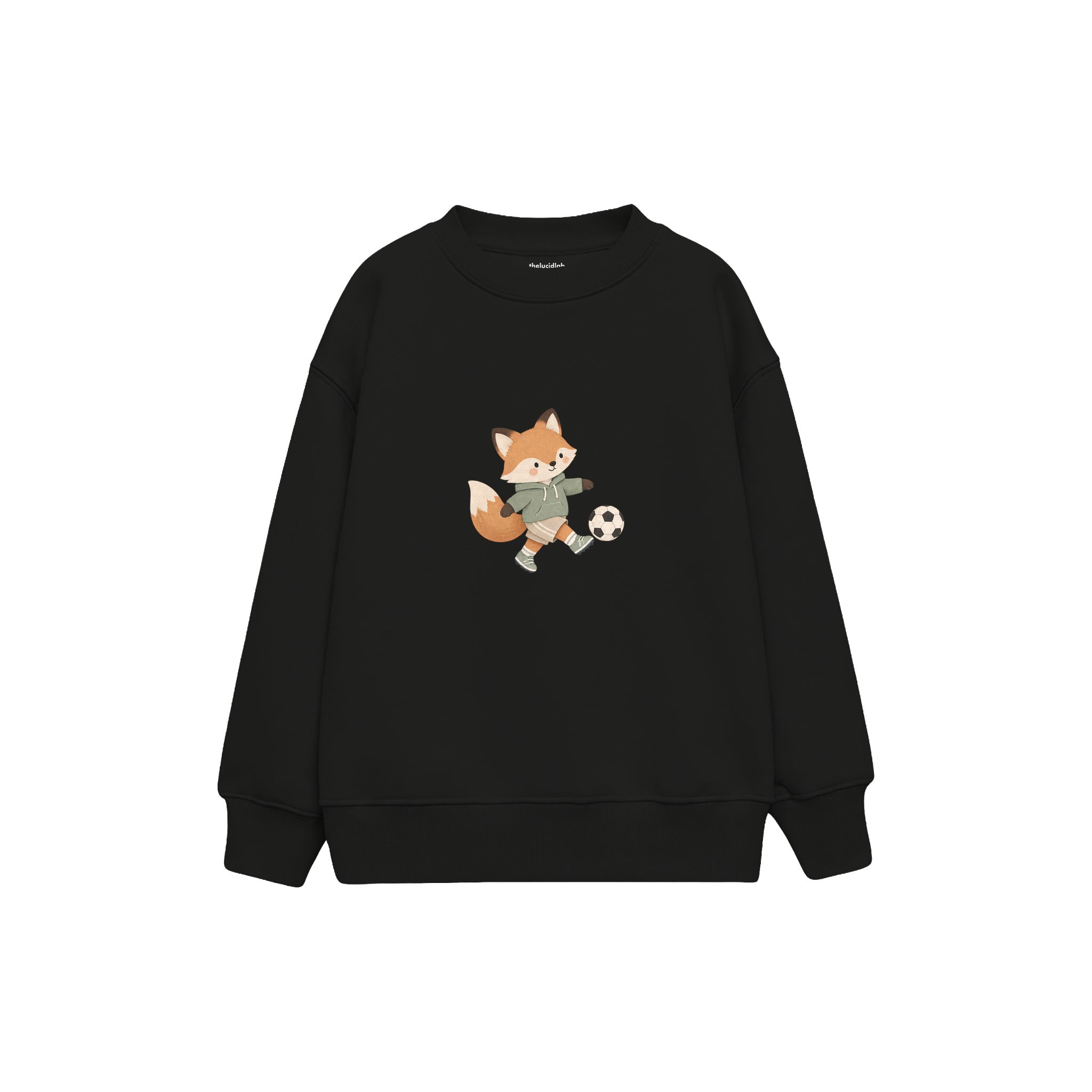 Fox kicking a football Çocuk Sweatshirt — Siyah — ön görünüm
