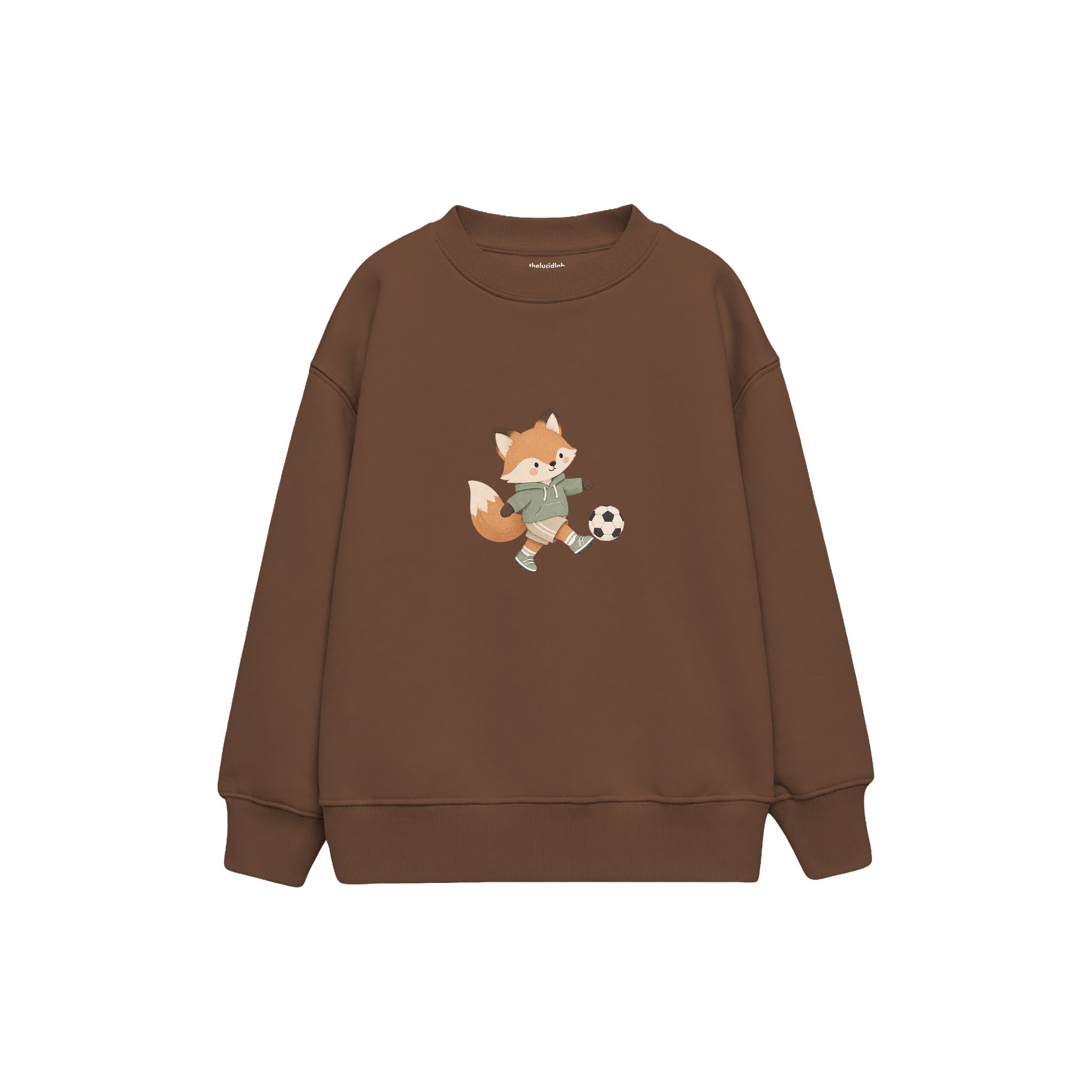 Fox kicking a football Çocuk Sweatshirt — Kahverengi — ön görünüm