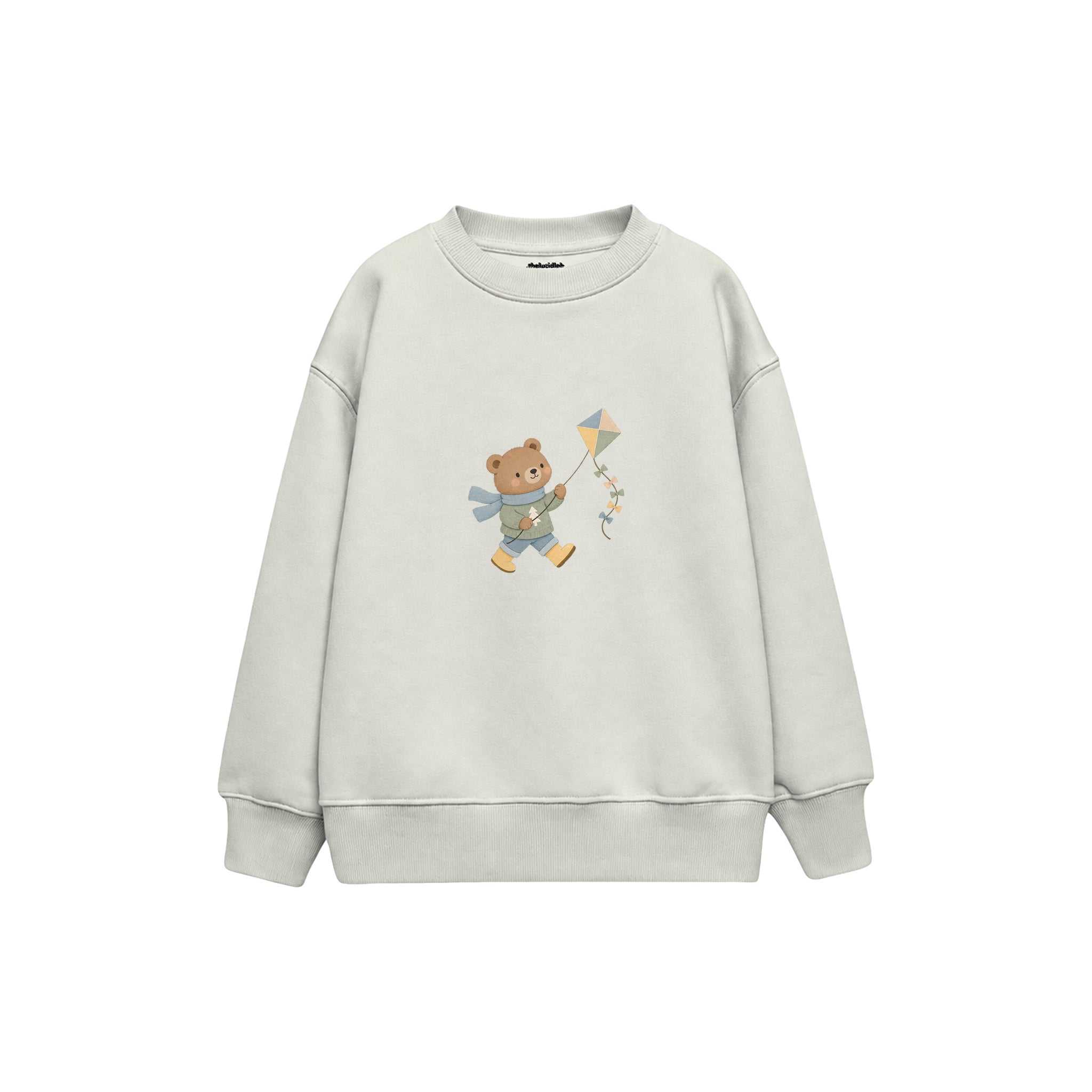 Bear flying a kite Çocuk Sweatshirt — Beyaz — ön görünüm