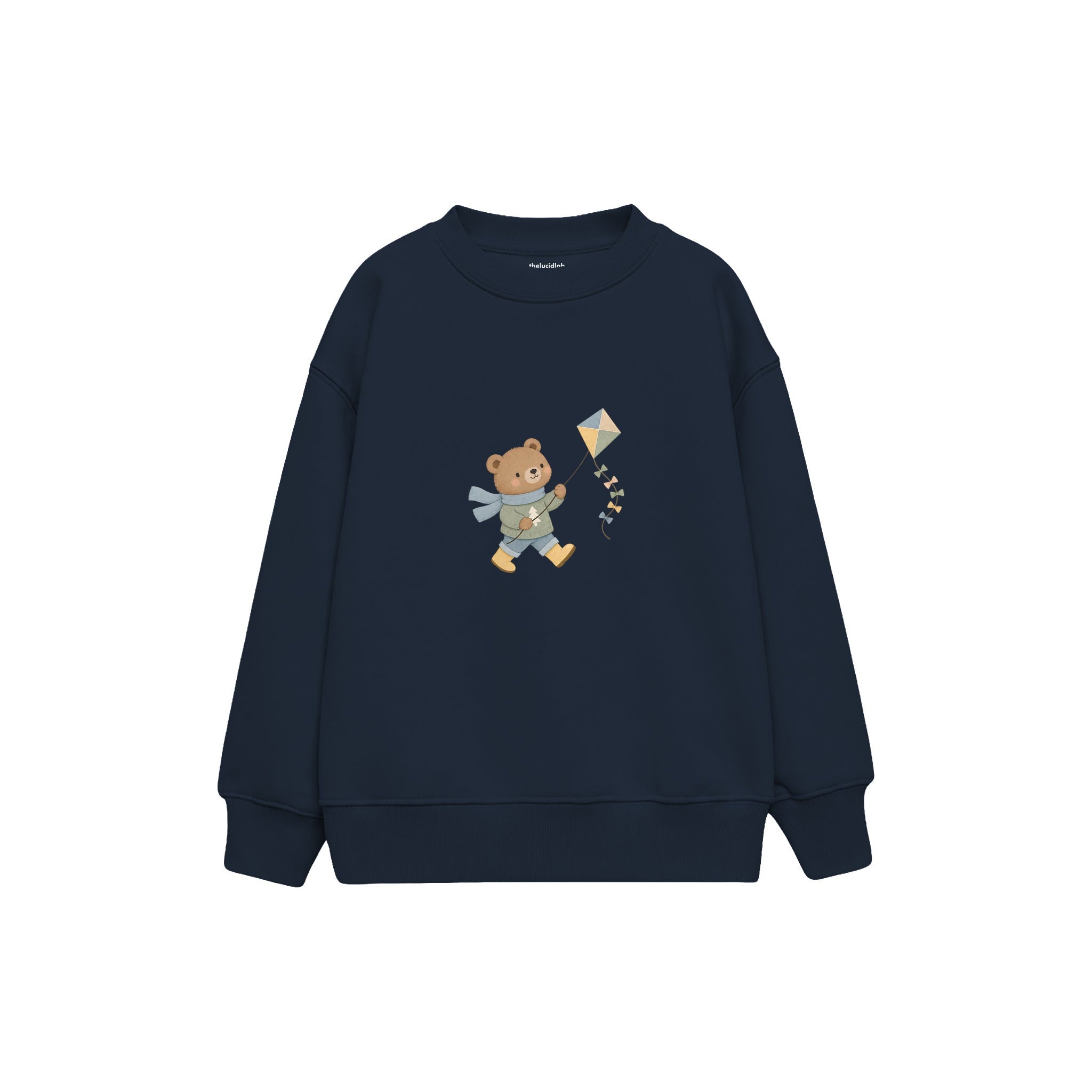 Bear flying a kite Çocuk Sweatshirt — Lacivert — ön görünüm