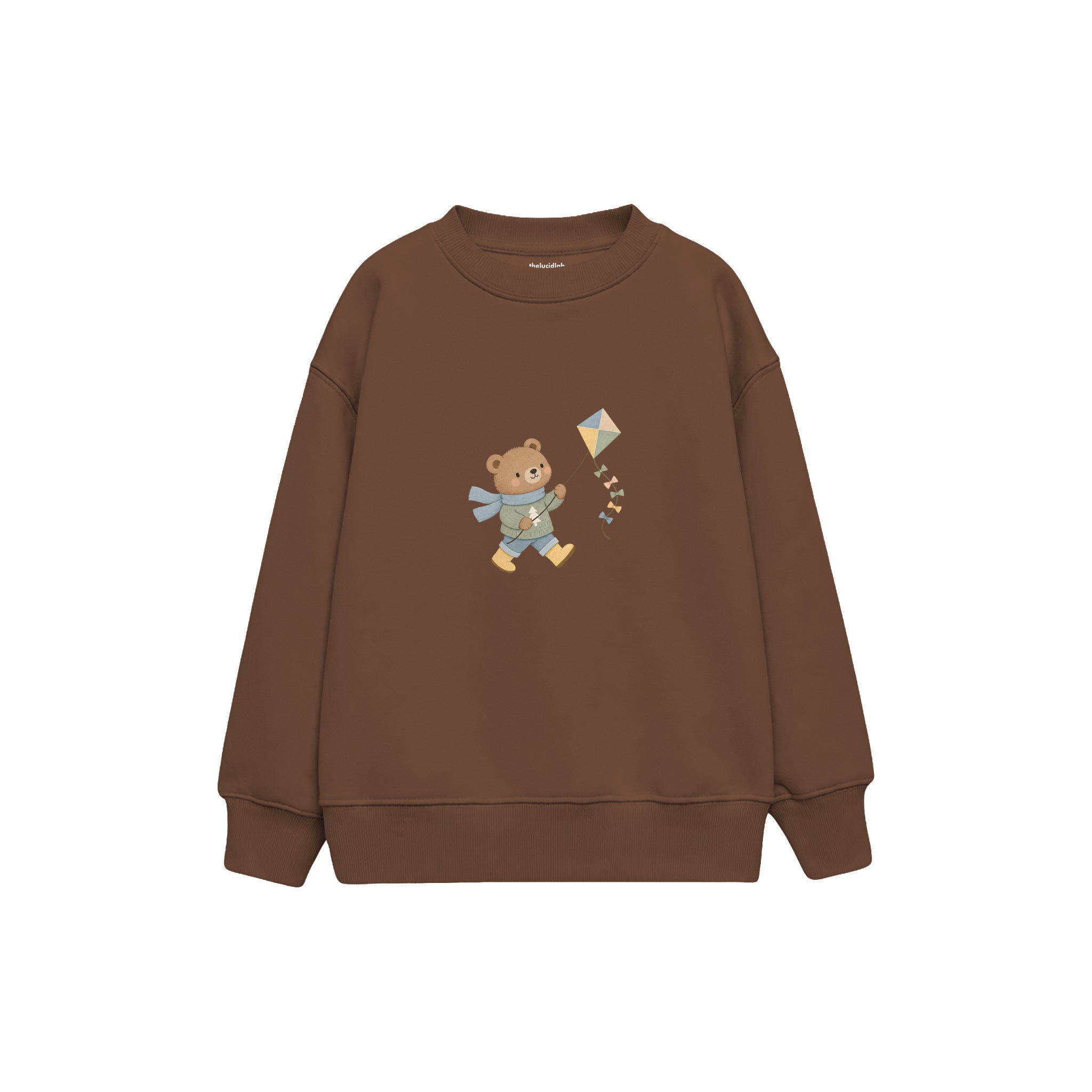 Bear flying a kite Çocuk Sweatshirt — Kahverengi — ön görünüm