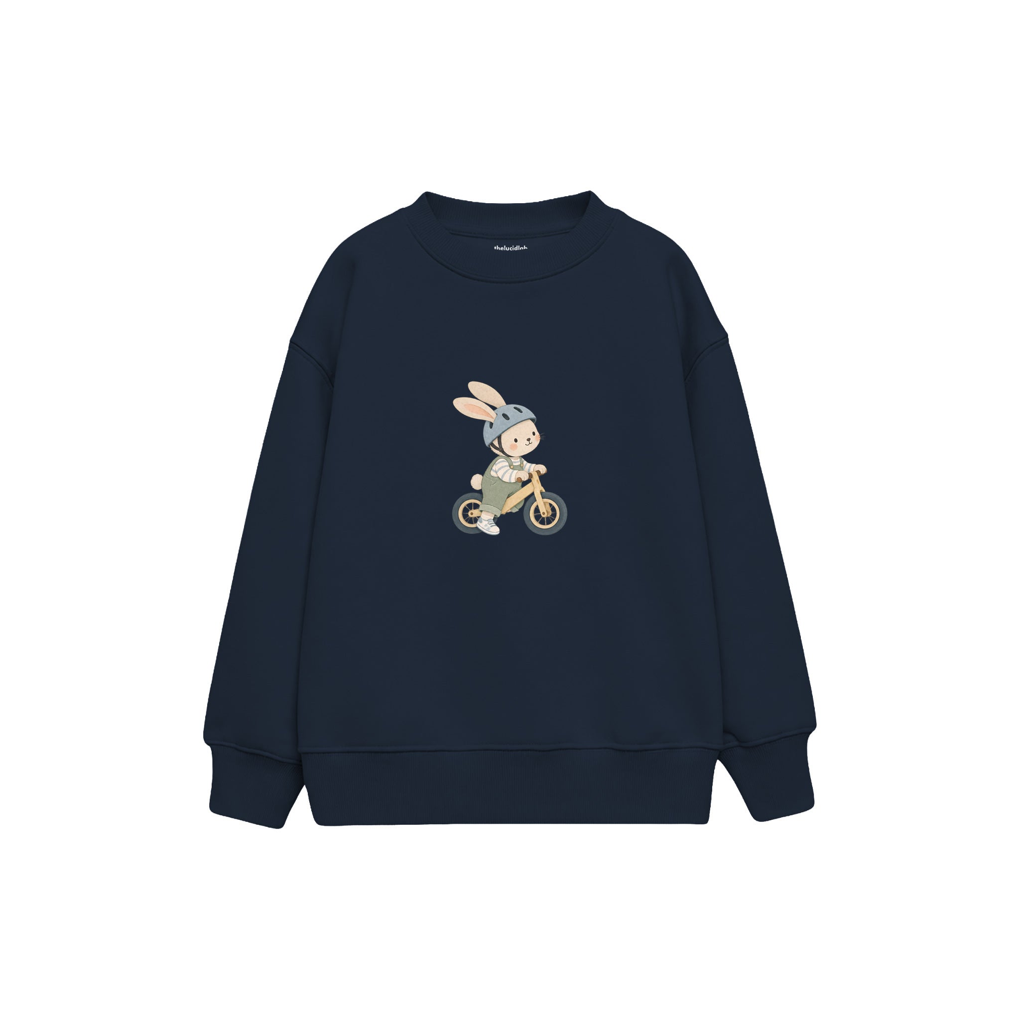 Rabbit riding a balance bike Çocuk Sweatshirt — Lacivert — ön görünüm