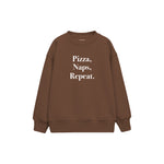 Pizza Naps Repeat Çocuk Sweatshirt — Kahverengi — ön görünüm