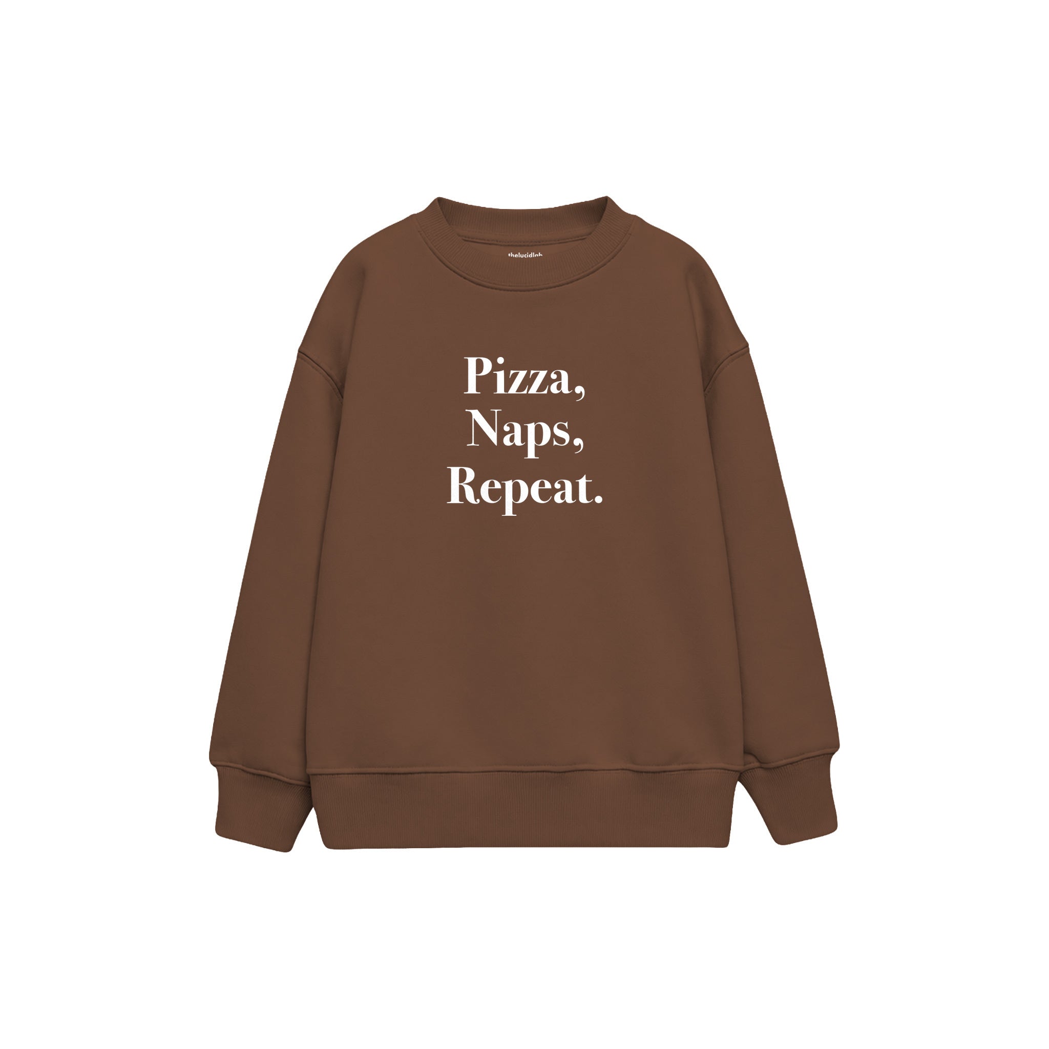Pizza Naps Repeat Çocuk Sweatshirt — Kahverengi — ön görünüm