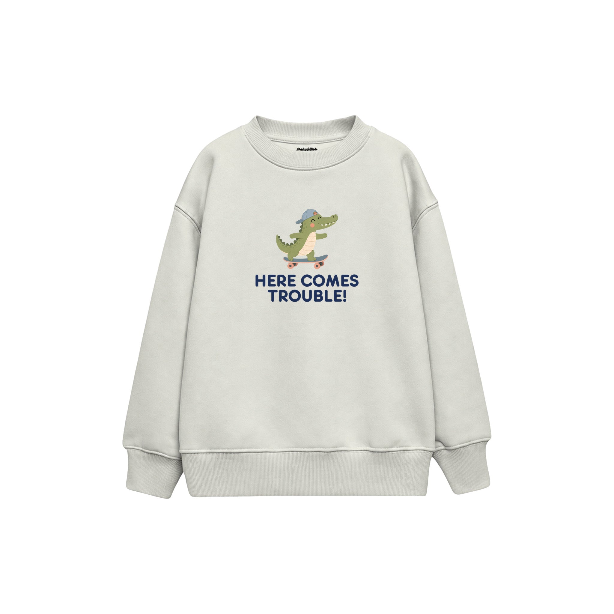 Skater Crocodile Çocuk Sweatshirt — Beyaz — ön görünüm