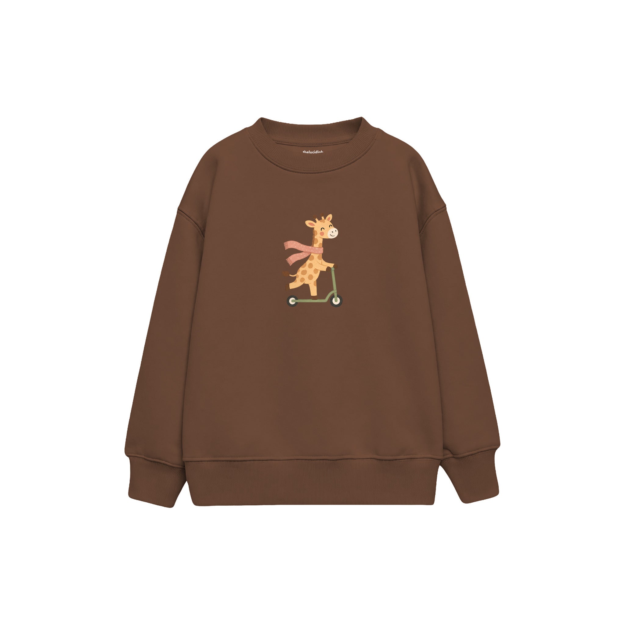 Scooter Giraffe Çocuk Sweatshirt — Kahverengi — ön görünüm