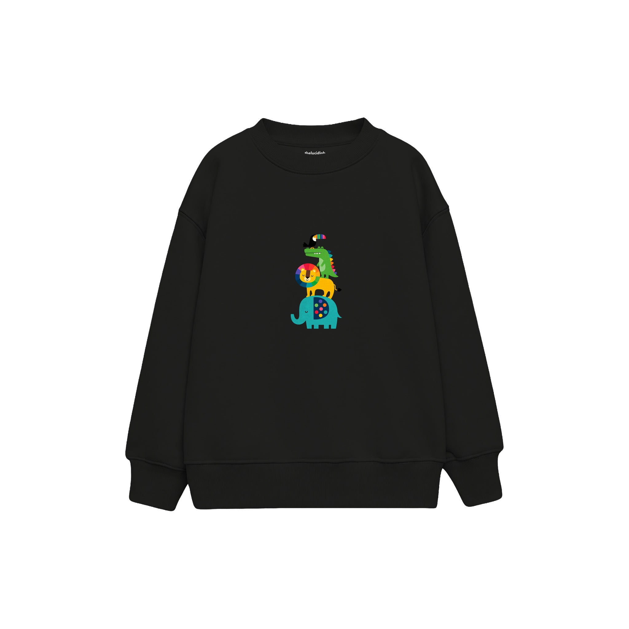 Rainbow Animal Friends Çocuk Sweatshirt — Siyah — ön görünüm