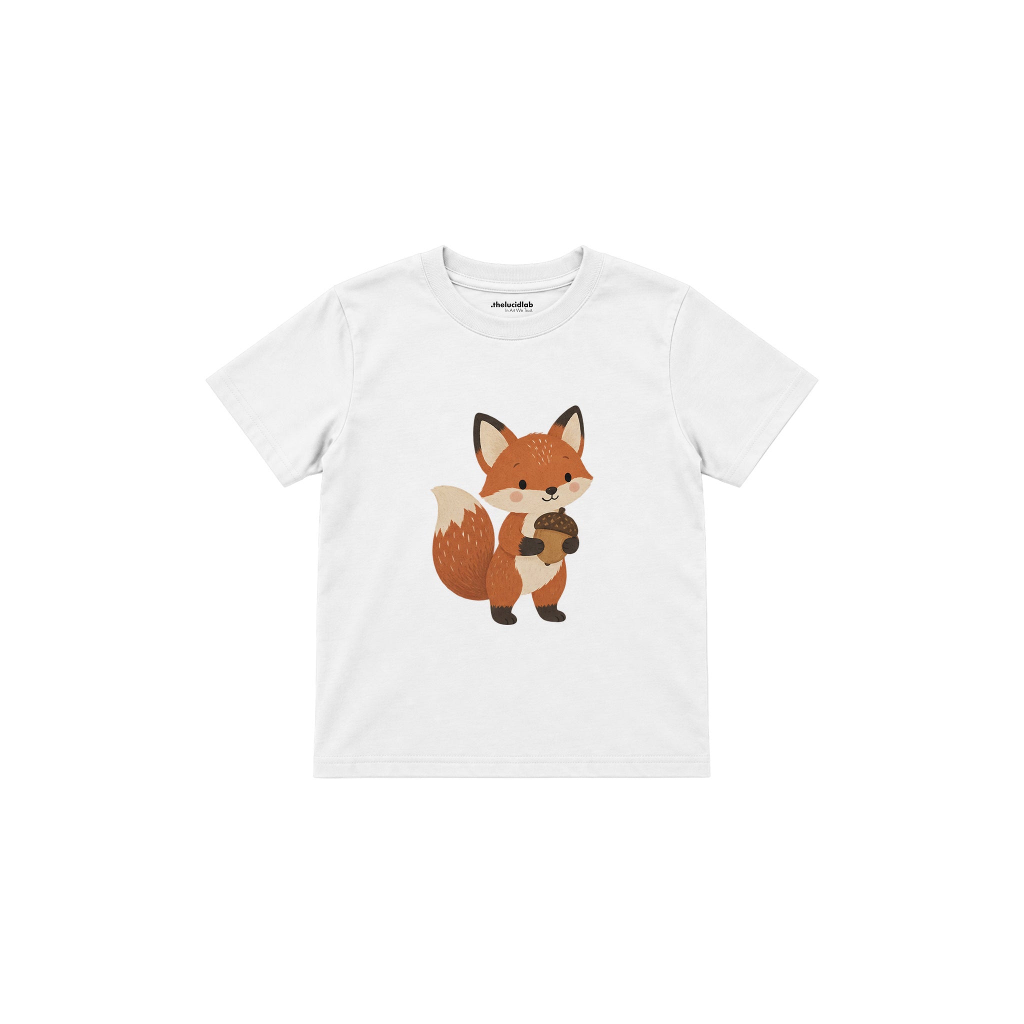 Fox holding an acorn Çocuk Tişört — Beyaz — ön görünüm
