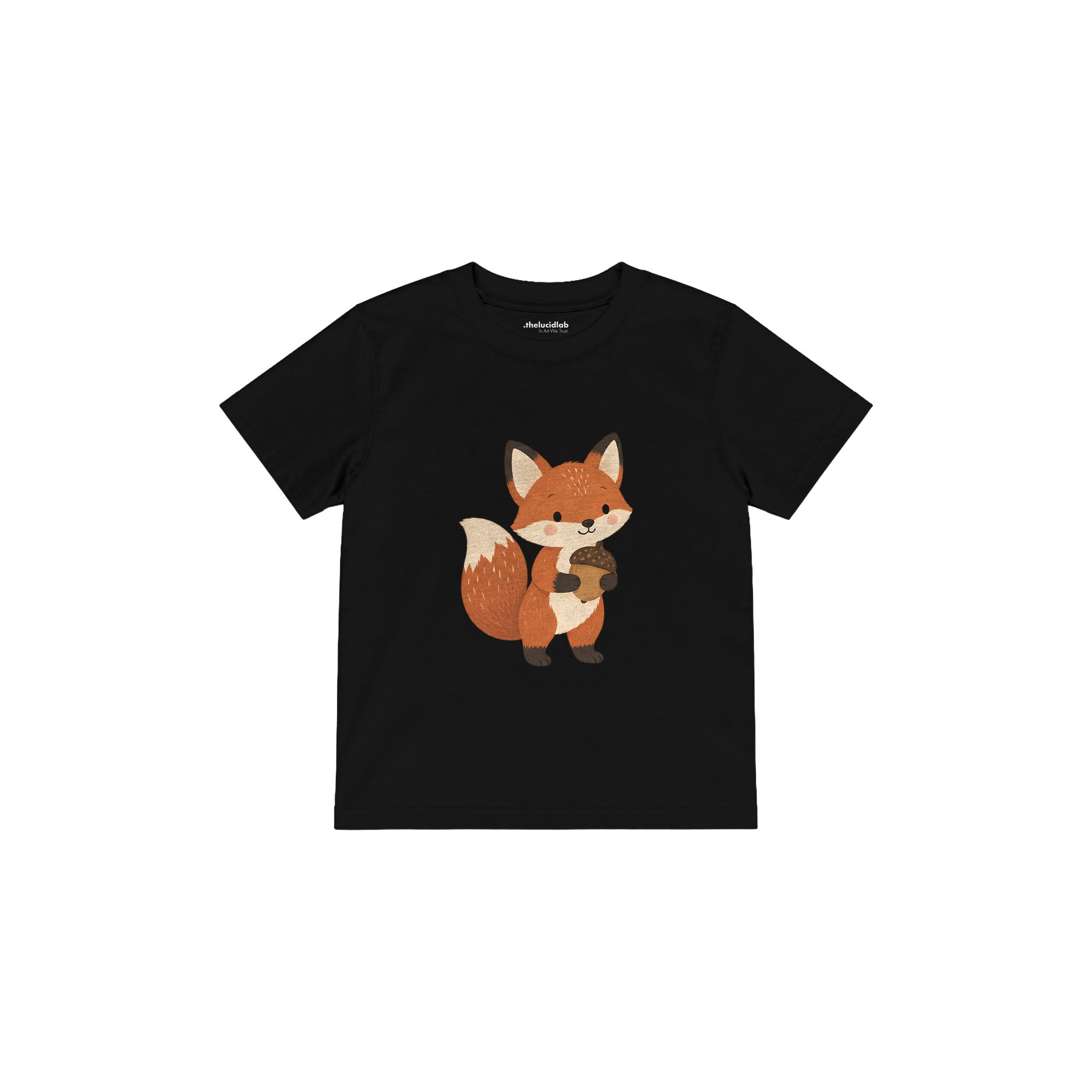 Fox holding an acorn Çocuk Tişört — Siyah — ön görünüm
