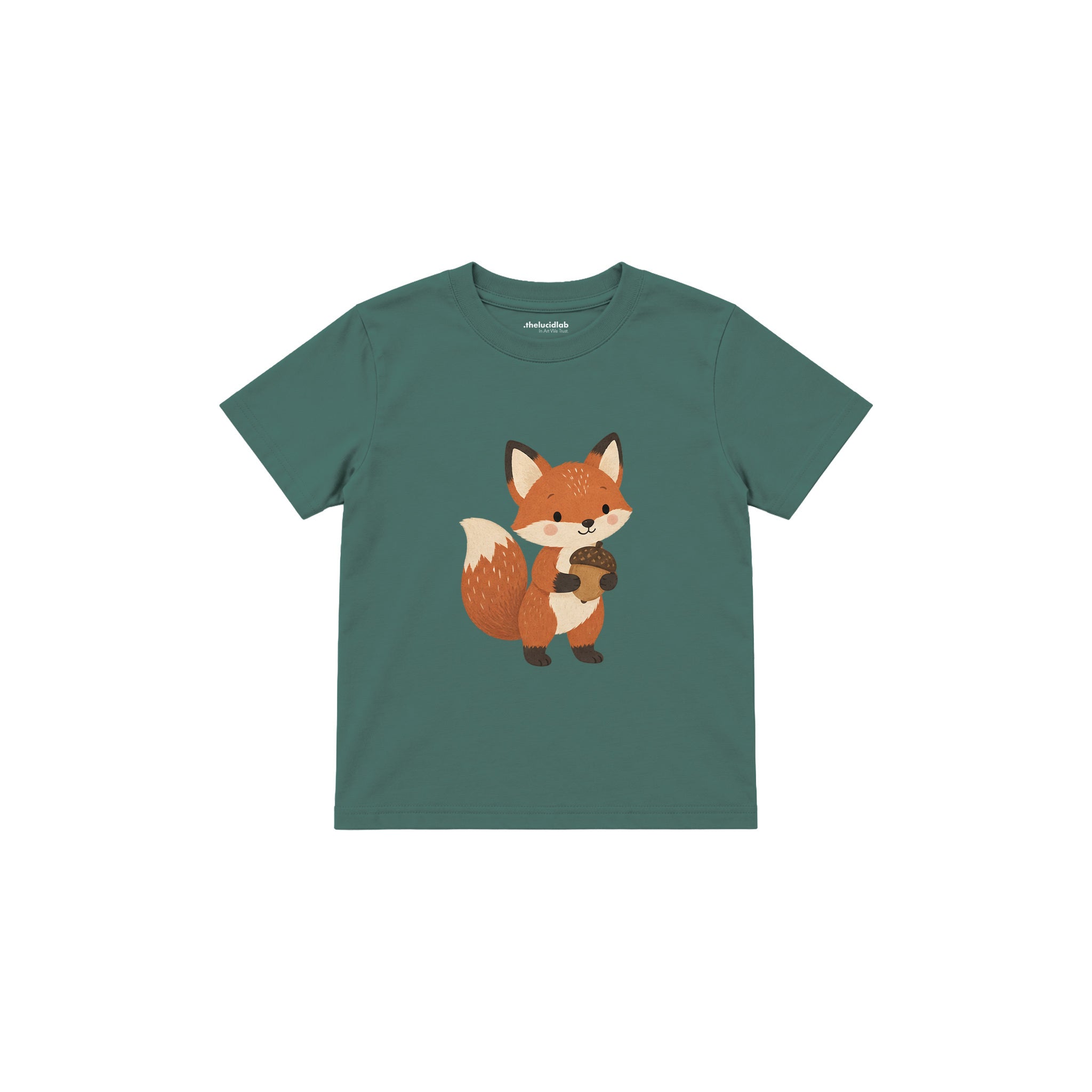 Fox holding an acorn Çocuk Tişört — Yeşil — ön görünüm