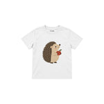 Hedgehog with a small apple Çocuk Tişört — Beyaz — ön görünüm