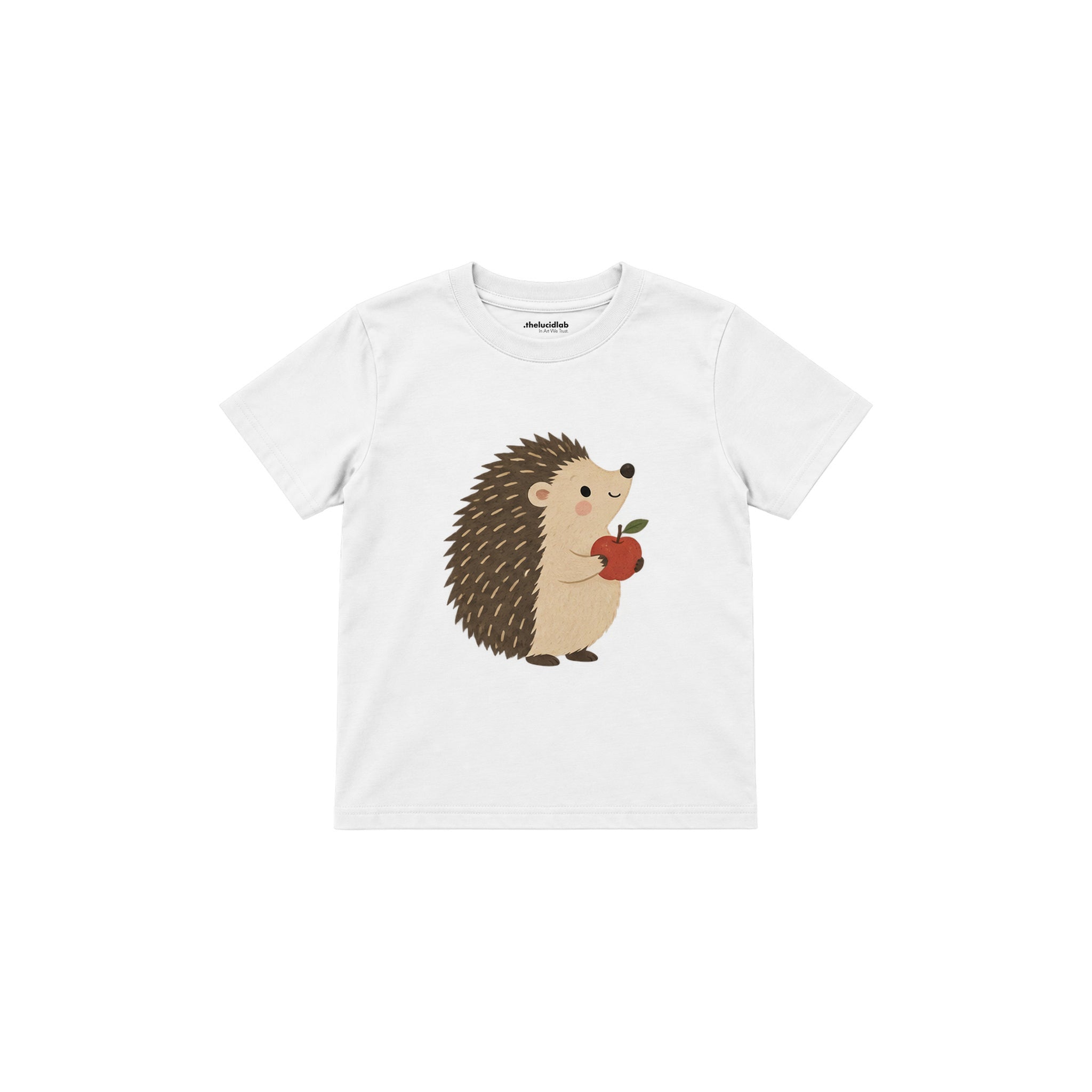 Hedgehog with a small apple Çocuk Tişört — Beyaz — ön görünüm