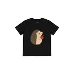 Hedgehog with a small apple Çocuk Tişört — Siyah — ön görünüm