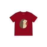 Hedgehog with a small apple Çocuk Tişört — Kırmızı — ön görünüm
