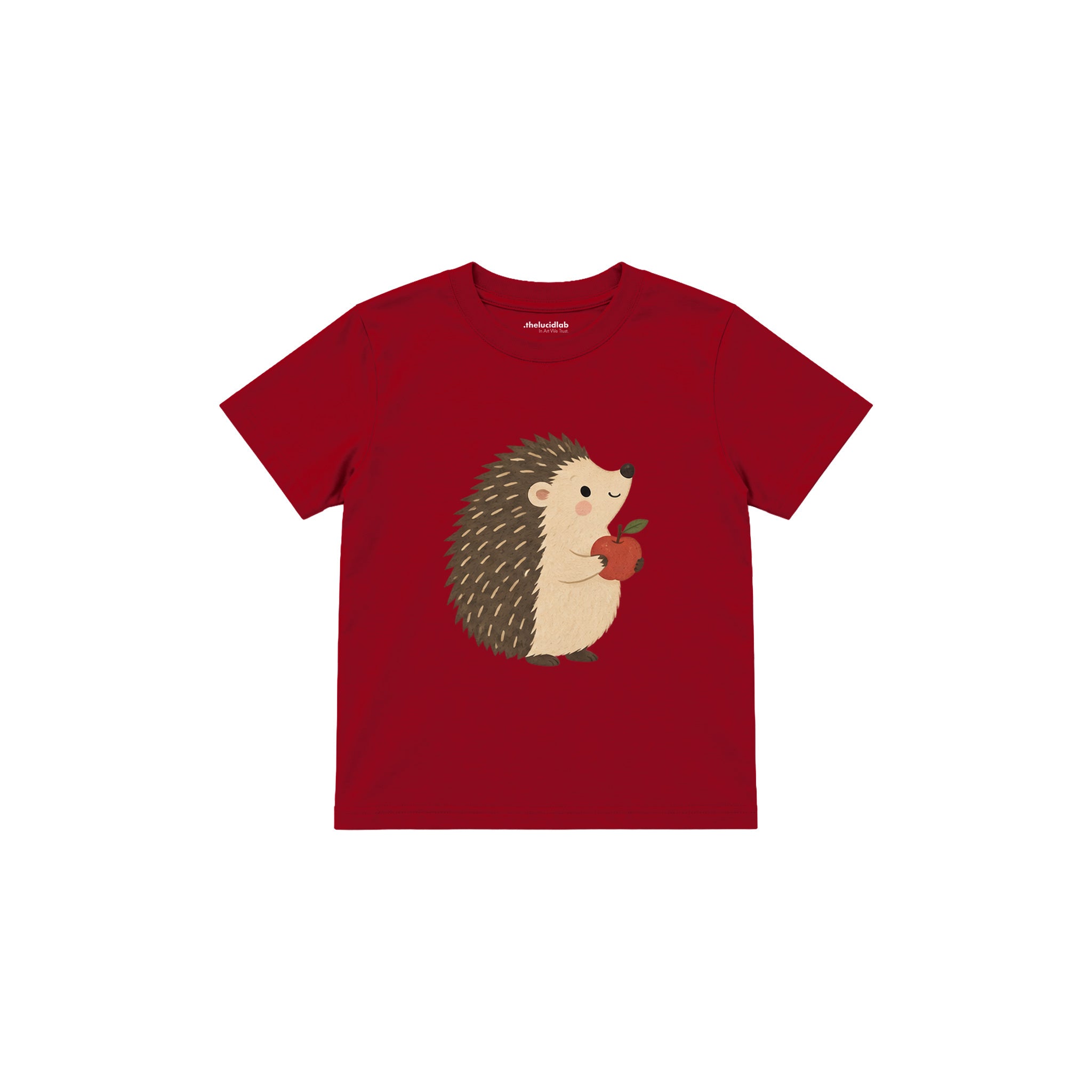Hedgehog with a small apple Çocuk Tişört — Kırmızı — ön görünüm