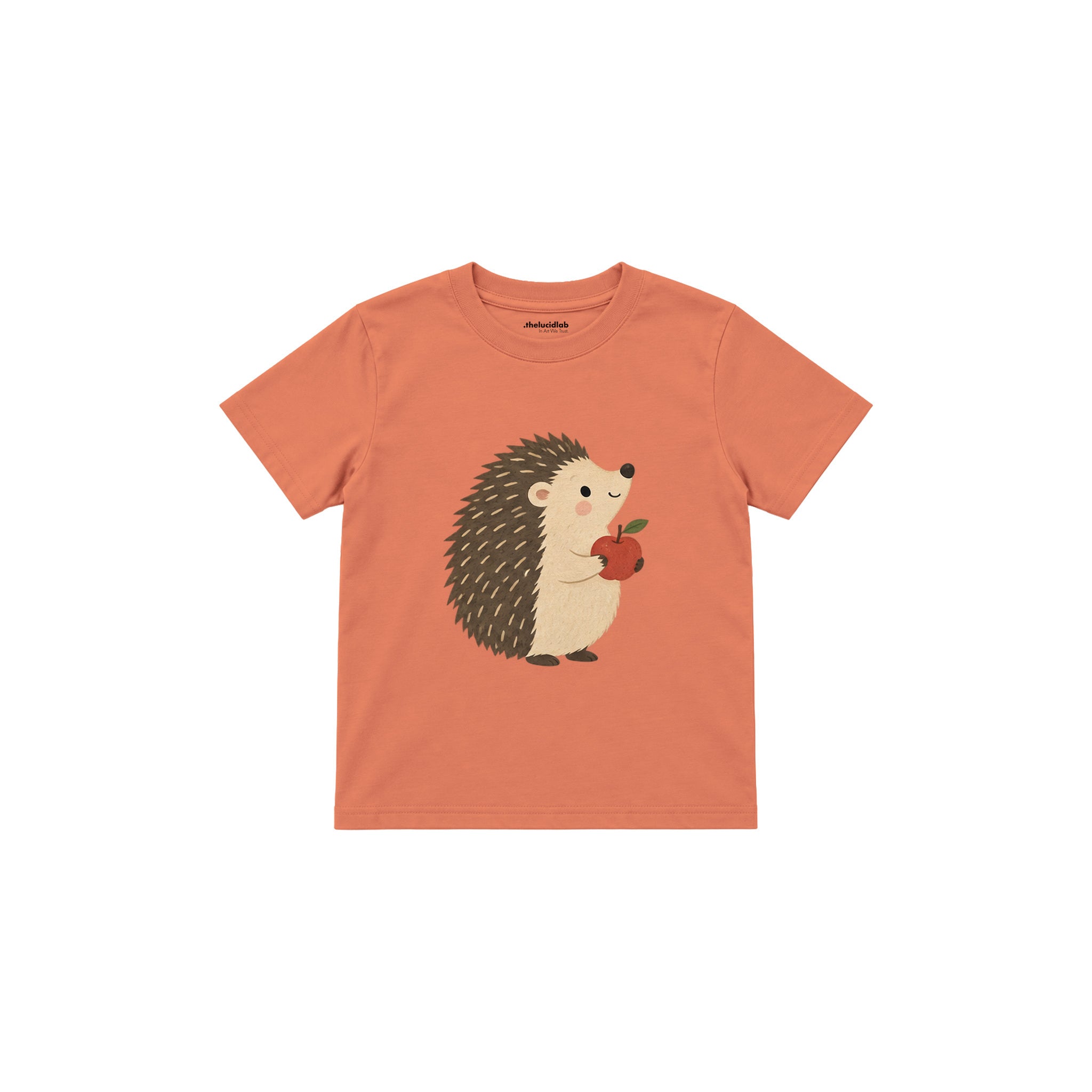 Hedgehog with a small apple Çocuk Tişört — Somon — ön görünüm