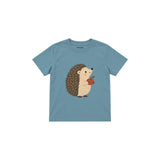 Hedgehog with a small apple Çocuk Tişört — Çelik Mavi — ön görünüm