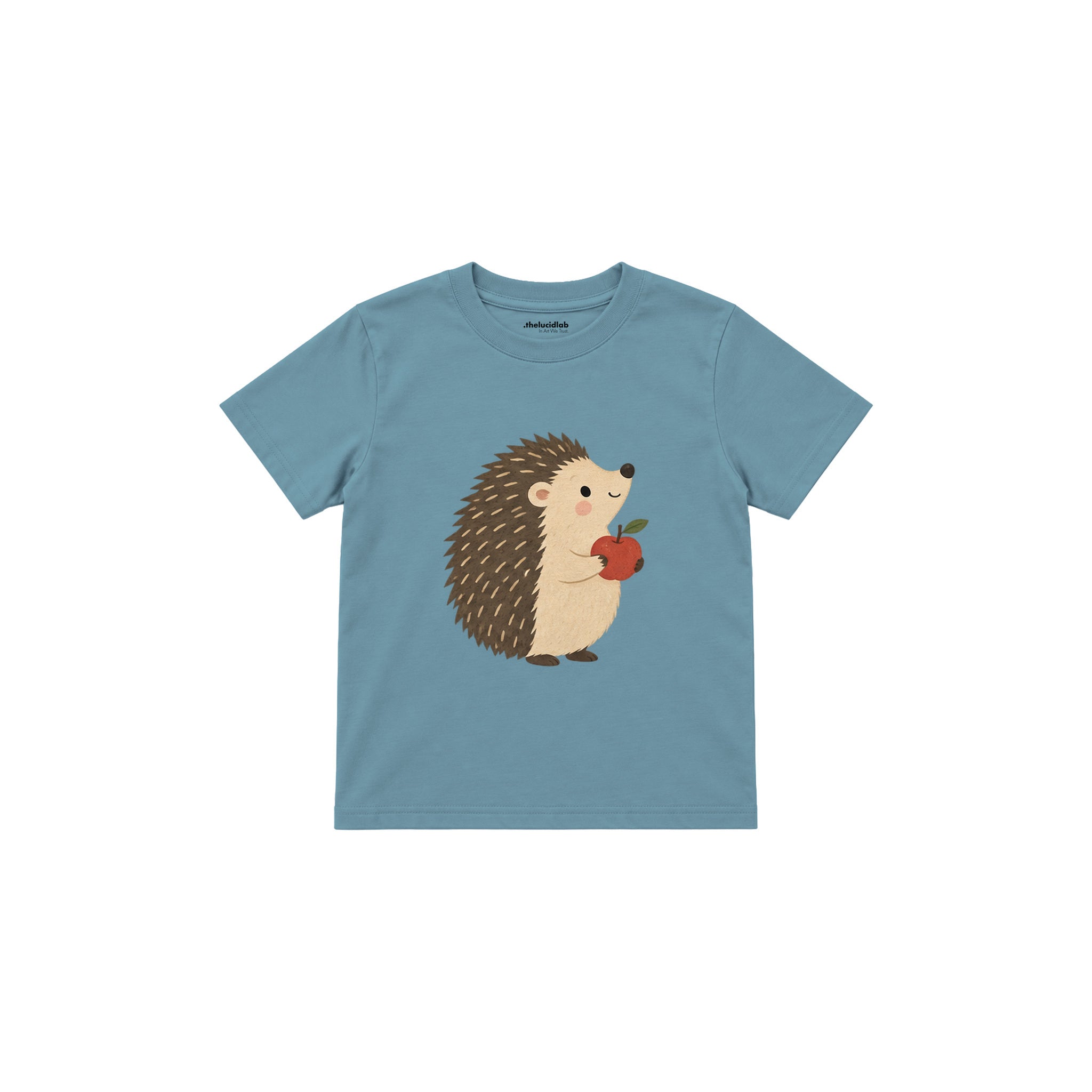 Hedgehog with a small apple Çocuk Tişört — Çelik Mavi — ön görünüm