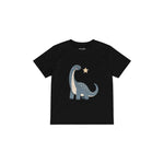 Dusty blue sauropod with a small star Çocuk Tişört — Siyah — ön görünüm