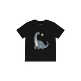 Dusty blue sauropod with a small star Çocuk Tişört — Siyah — ön görünüm
