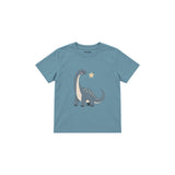 Dusty blue sauropod with a small star Çocuk Tişört — Çelik Mavi — ön görünüm