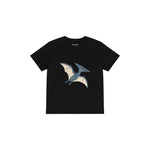 Blue pterodactyl gliding gently Çocuk Tişört — Siyah — ön görünüm