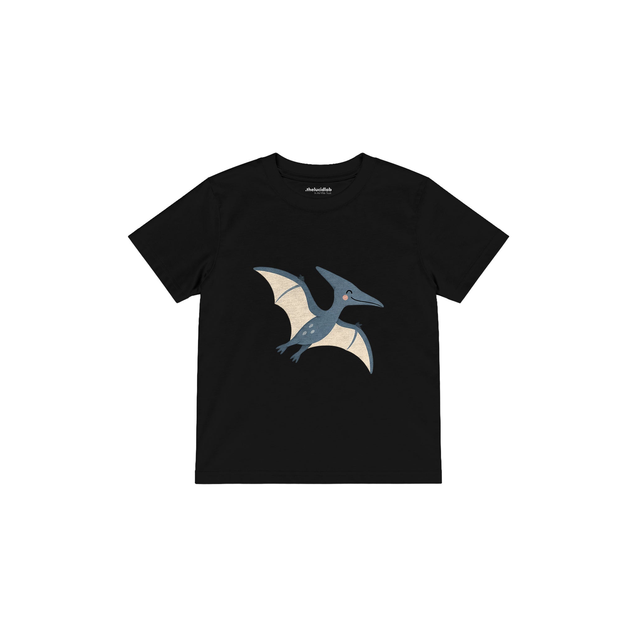 Blue pterodactyl gliding gently Çocuk Tişört — Siyah — ön görünüm