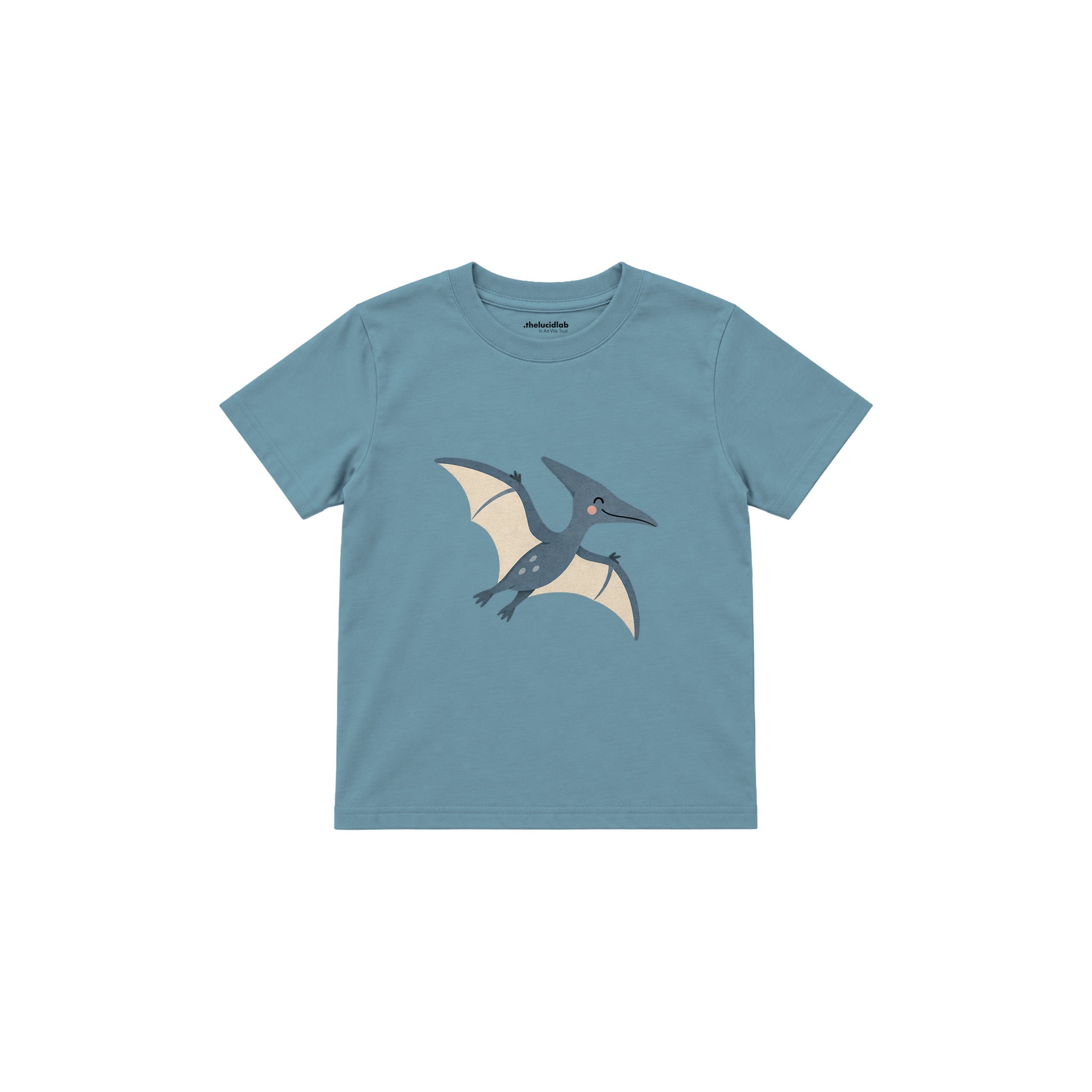 Blue pterodactyl gliding gently Çocuk Tişört — Çelik Mavi — ön görünüm