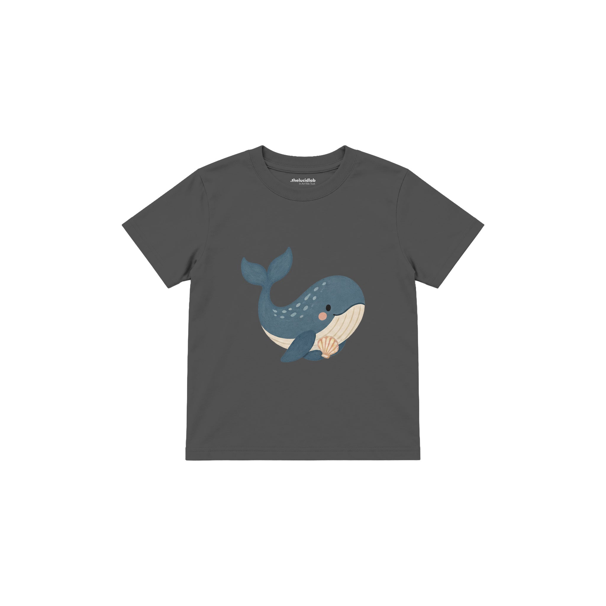 Whale carrying a small seashell Çocuk Tişört — Antrasit — ön görünüm