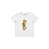 Seahorse curled around a sprig Çocuk Tişört — Beyaz — ön görünüm