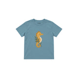 Seahorse curled around a sprig Çocuk Tişört — Çelik Mavi — ön görünüm