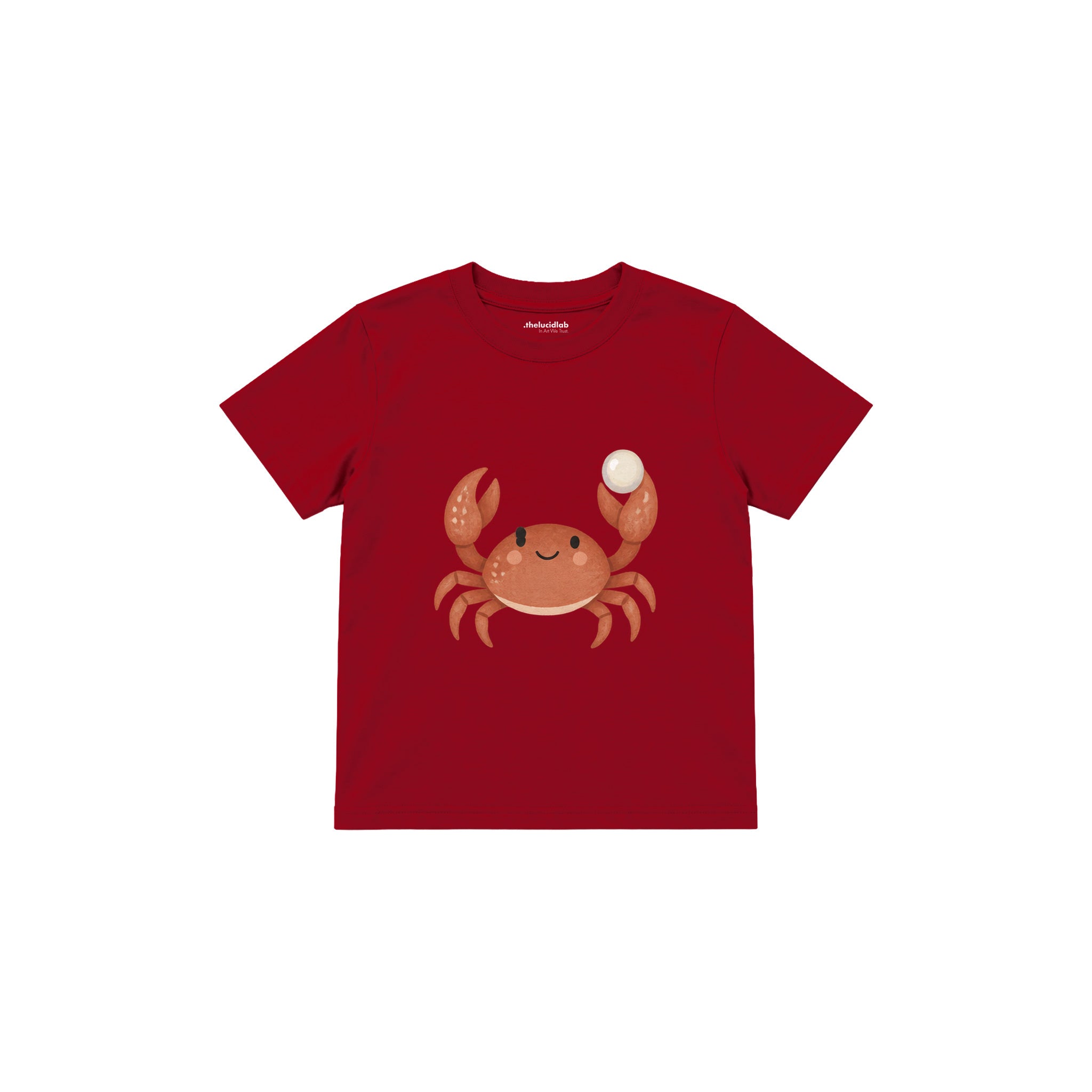 Crab offering a pearl Çocuk Tişört — Kırmızı — ön görünüm