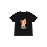 Piglet splashing in a tiny isolated puddle Çocuk Tişört — Siyah — ön görünüm