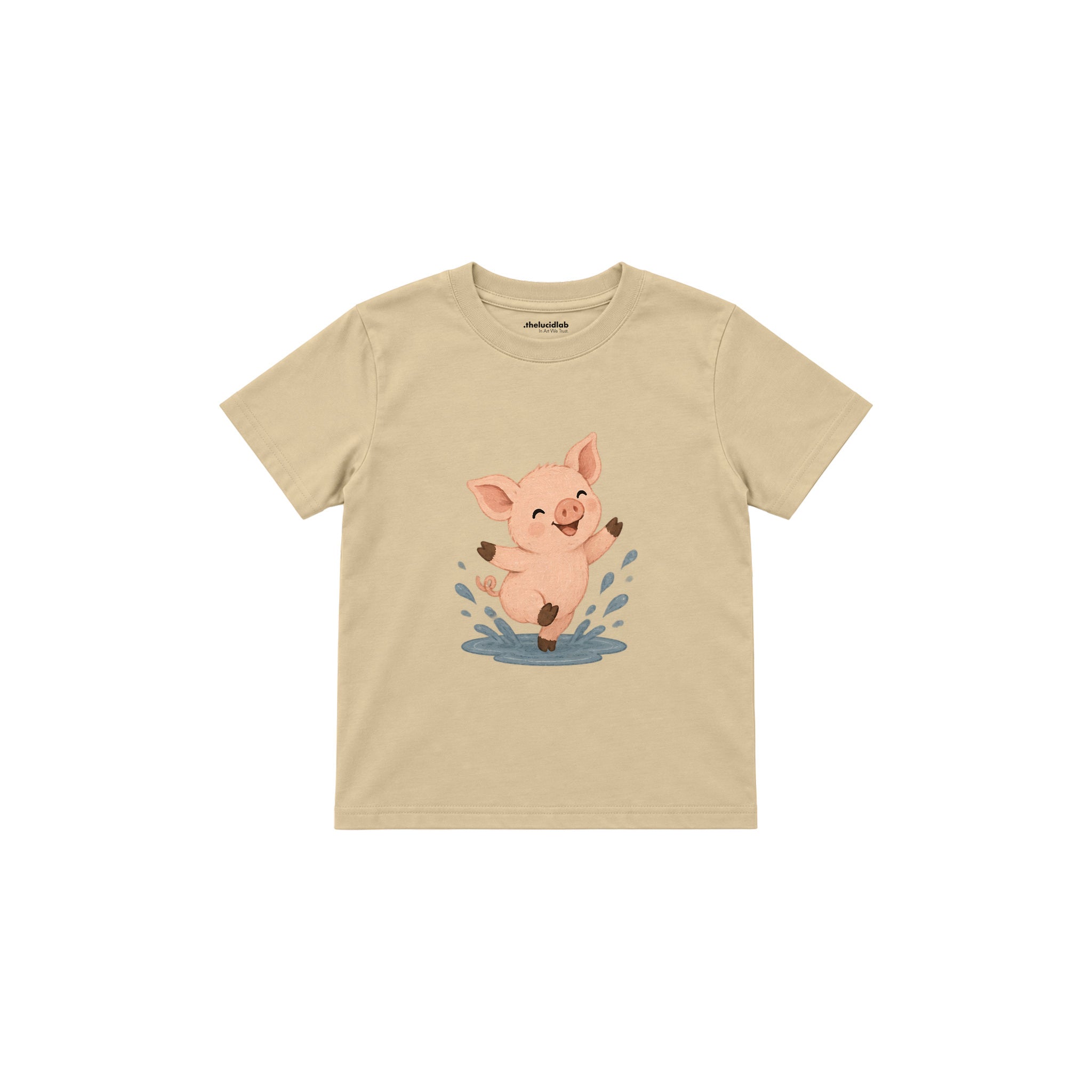 Piglet splashing in a tiny isolated puddle Çocuk Tişört — Krem — ön görünüm