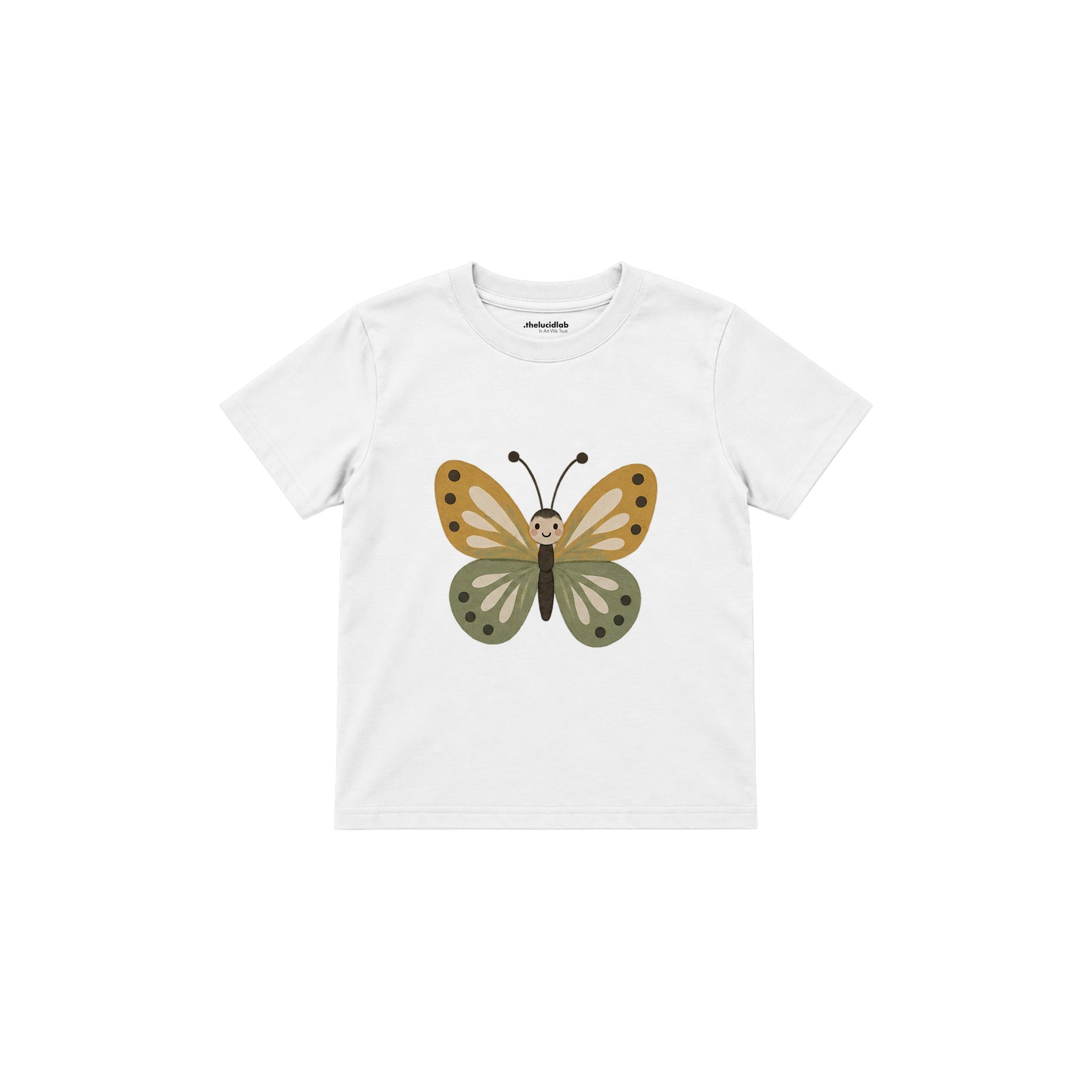 Butterfly with ochre and sage wings Çocuk Tişört — Beyaz — ön görünüm