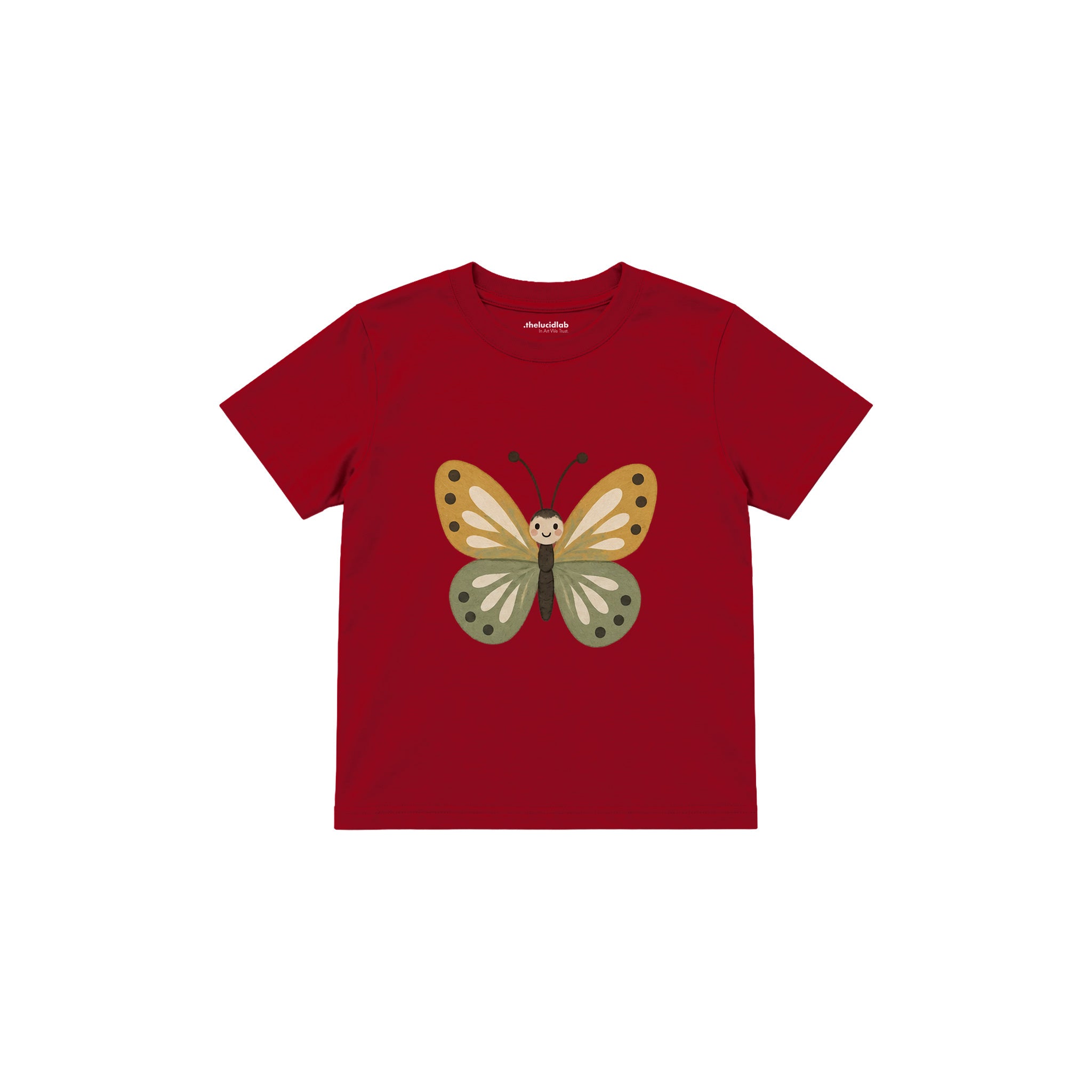 Butterfly with ochre and sage wings Çocuk Tişört — Kırmızı — ön görünüm