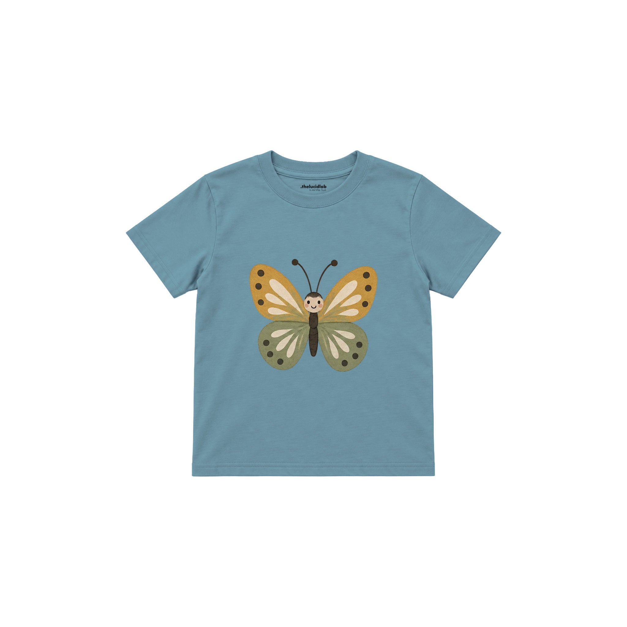 Butterfly with ochre and sage wings Çocuk Tişört — Çelik Mavi — ön görünüm