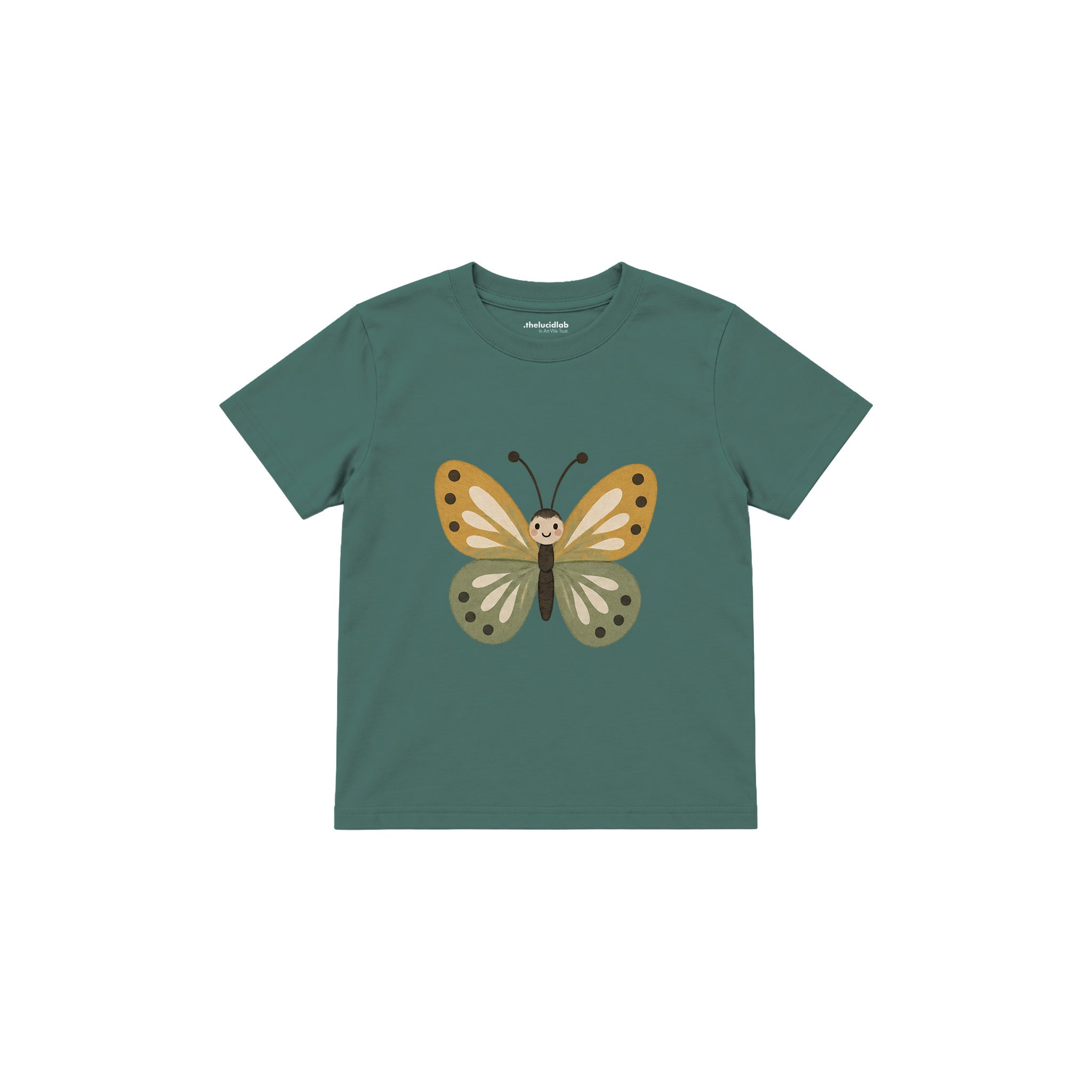 Butterfly with ochre and sage wings Çocuk Tişört — Yeşil — ön görünüm