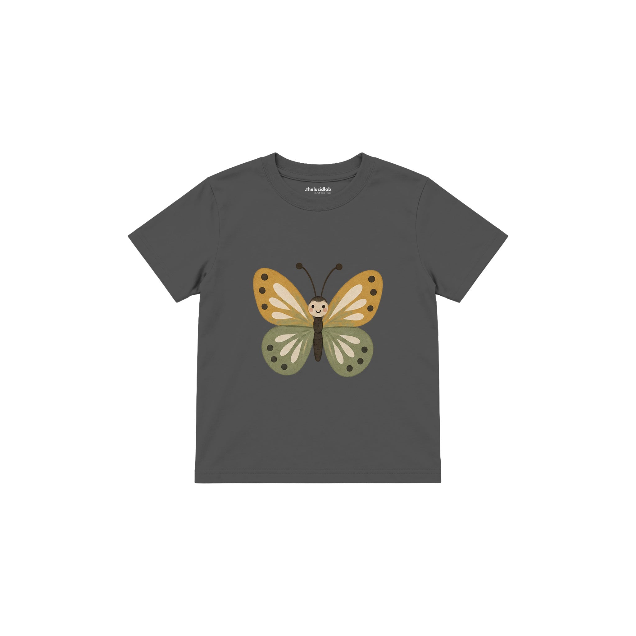 Butterfly with ochre and sage wings Çocuk Tişört — Antrasit — ön görünüm