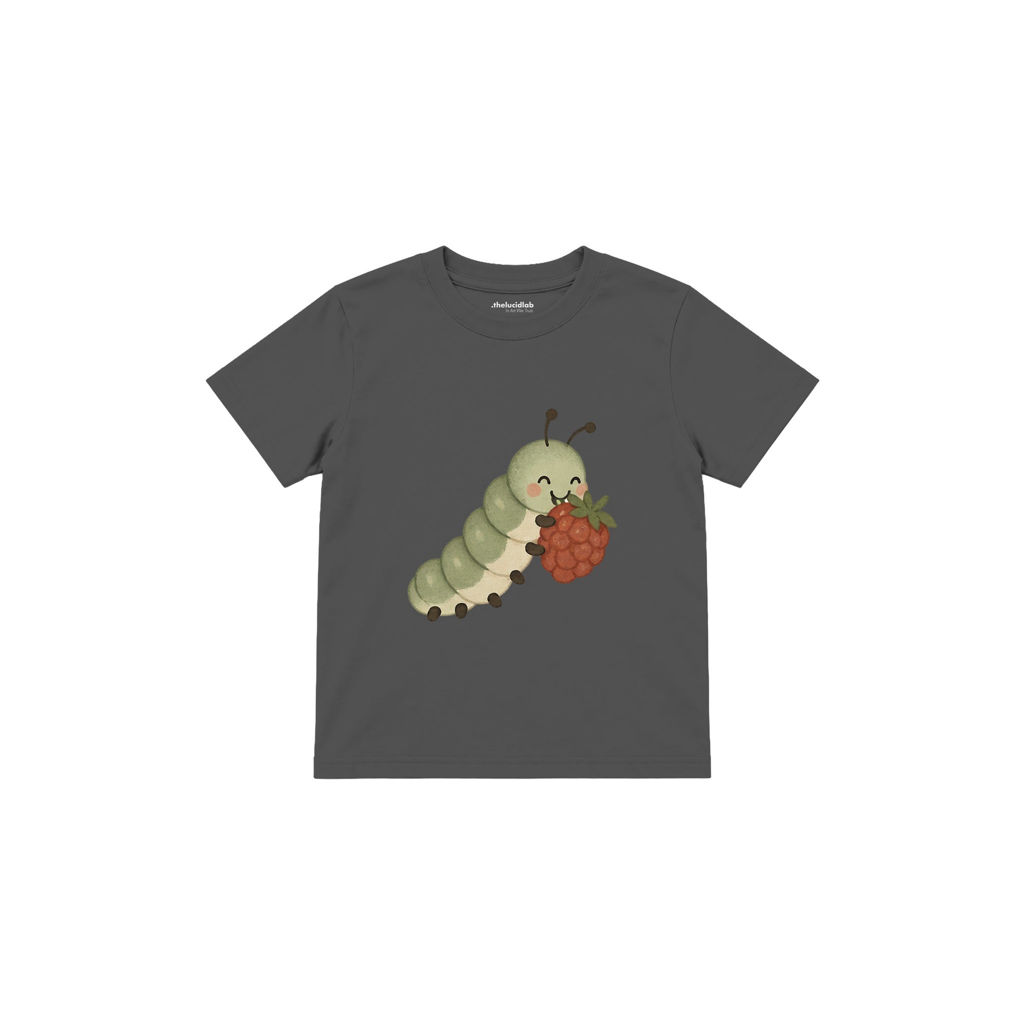 Caterpillar eating a berry Çocuk Tişört — Antrasit — ön görünüm