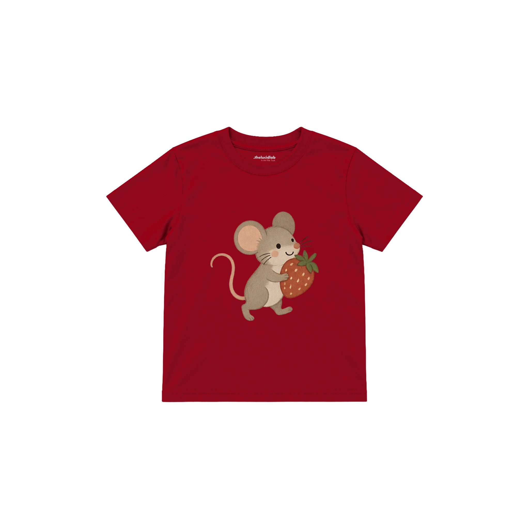 Small mouse carrying a strawberry Çocuk Tişört — Kırmızı — ön görünüm