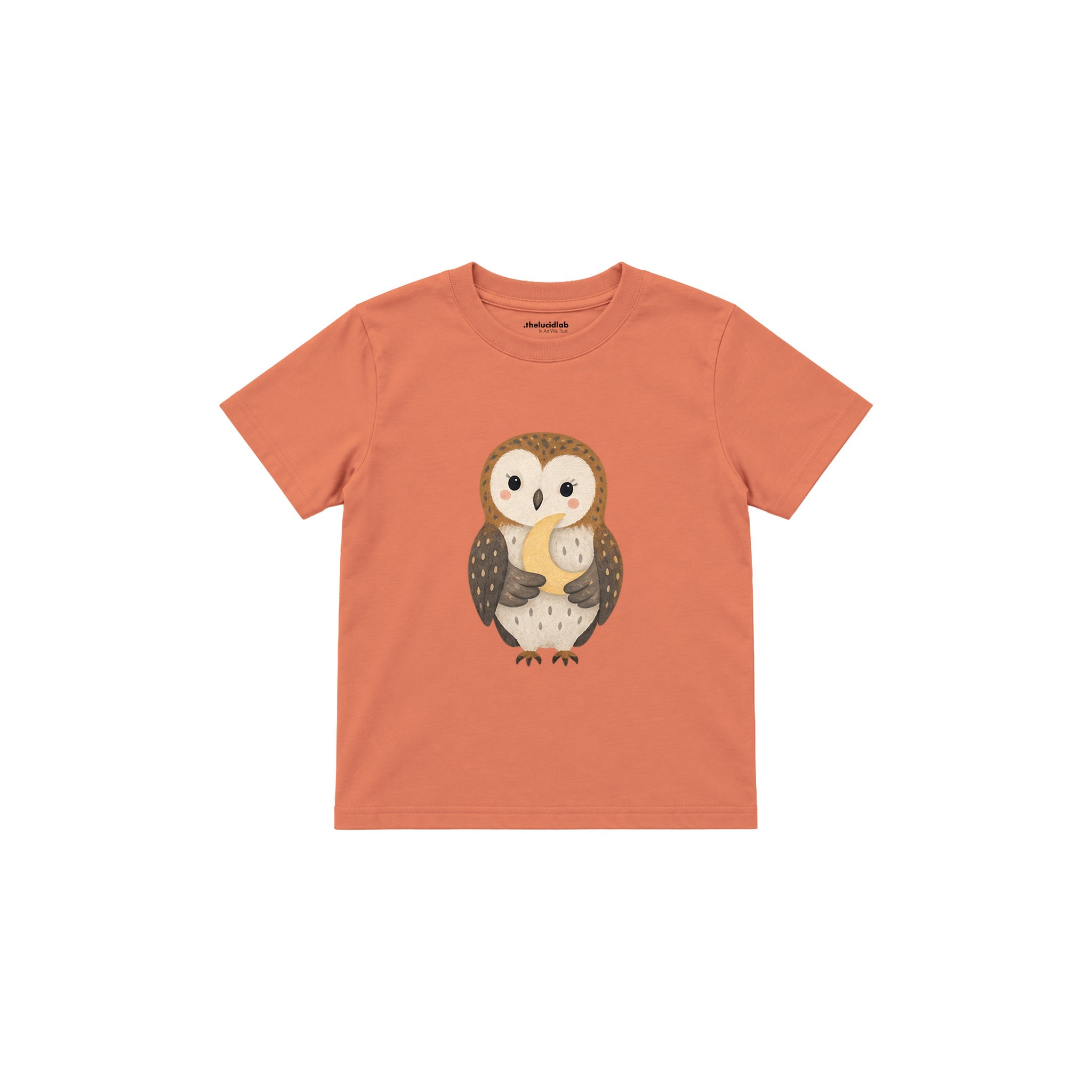 Owl holding a small moon Çocuk Tişört — Somon — ön görünüm