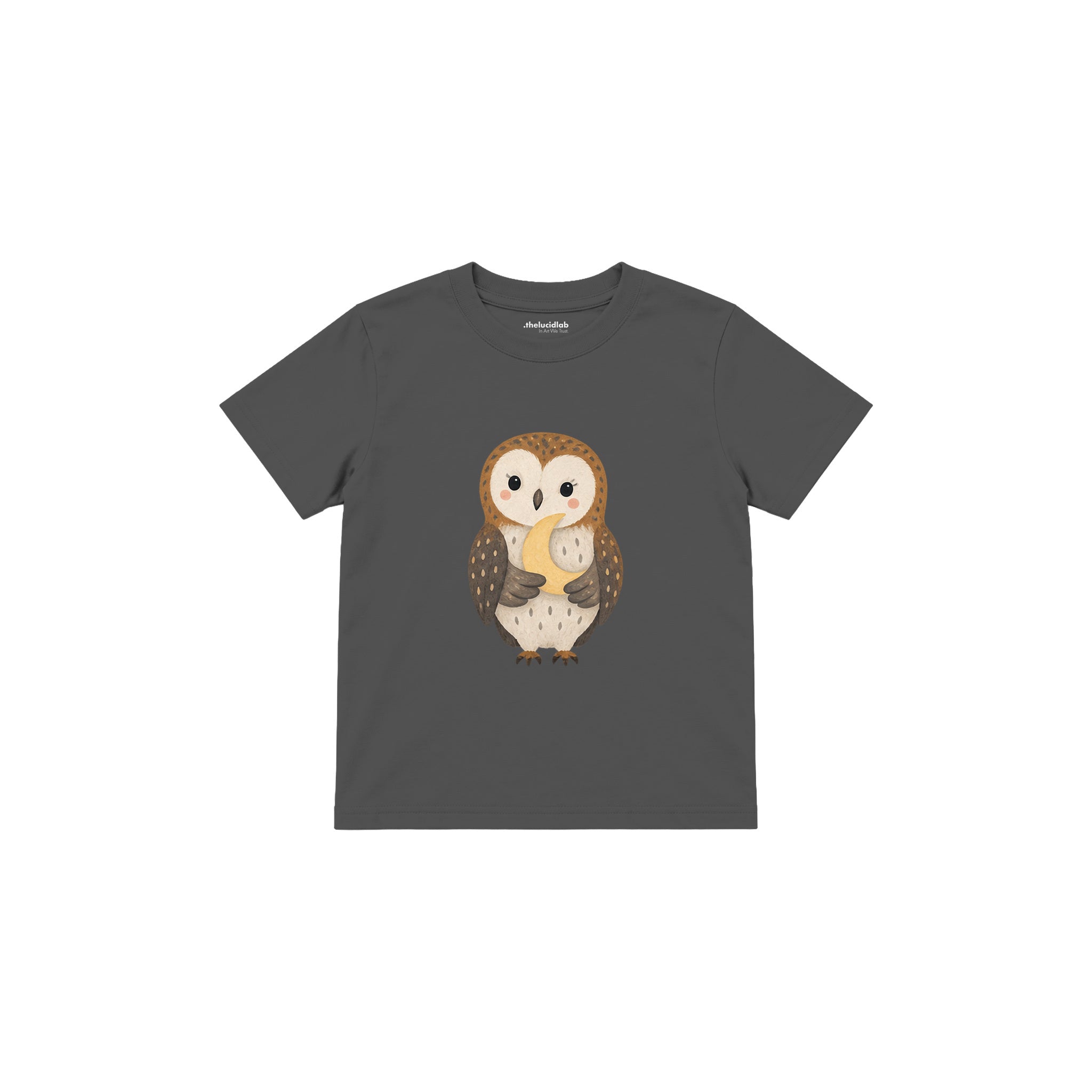 Owl holding a small moon Çocuk Tişört — Antrasit — ön görünüm