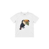 Toucan with a green leaf Çocuk Tişört — Beyaz — ön görünüm