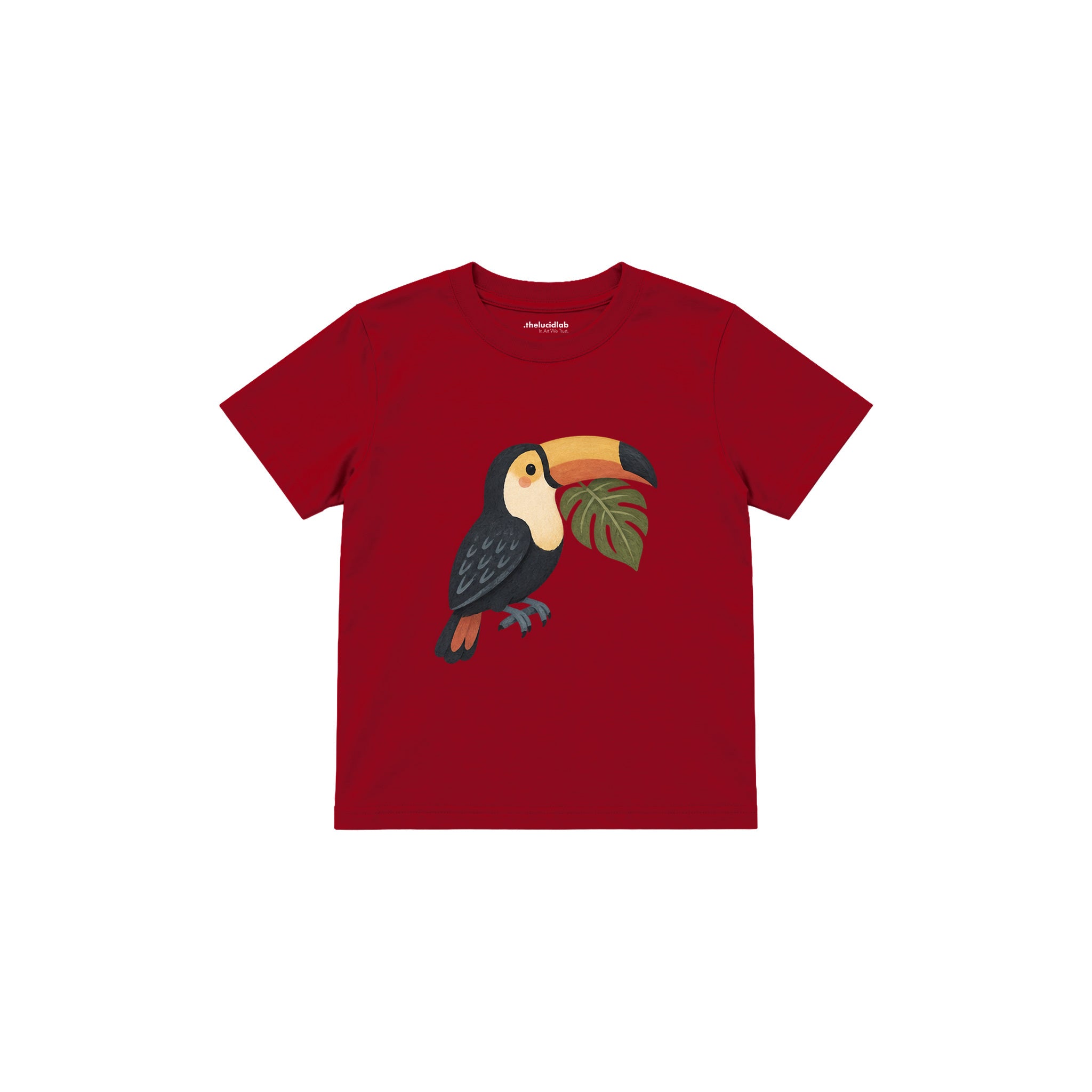 Toucan with a green leaf Çocuk Tişört — Kırmızı — ön görünüm